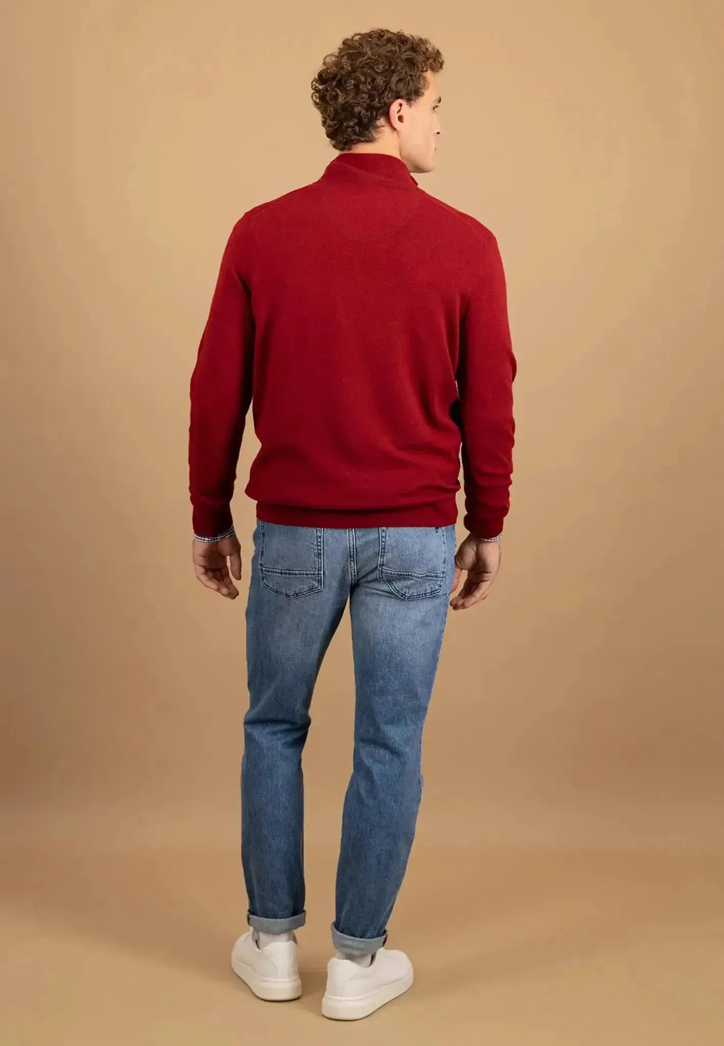 Fynch - Hatton Mens Merino Wool Cashmere 1/4 Zip Knit Garnet Red | Studio DOS