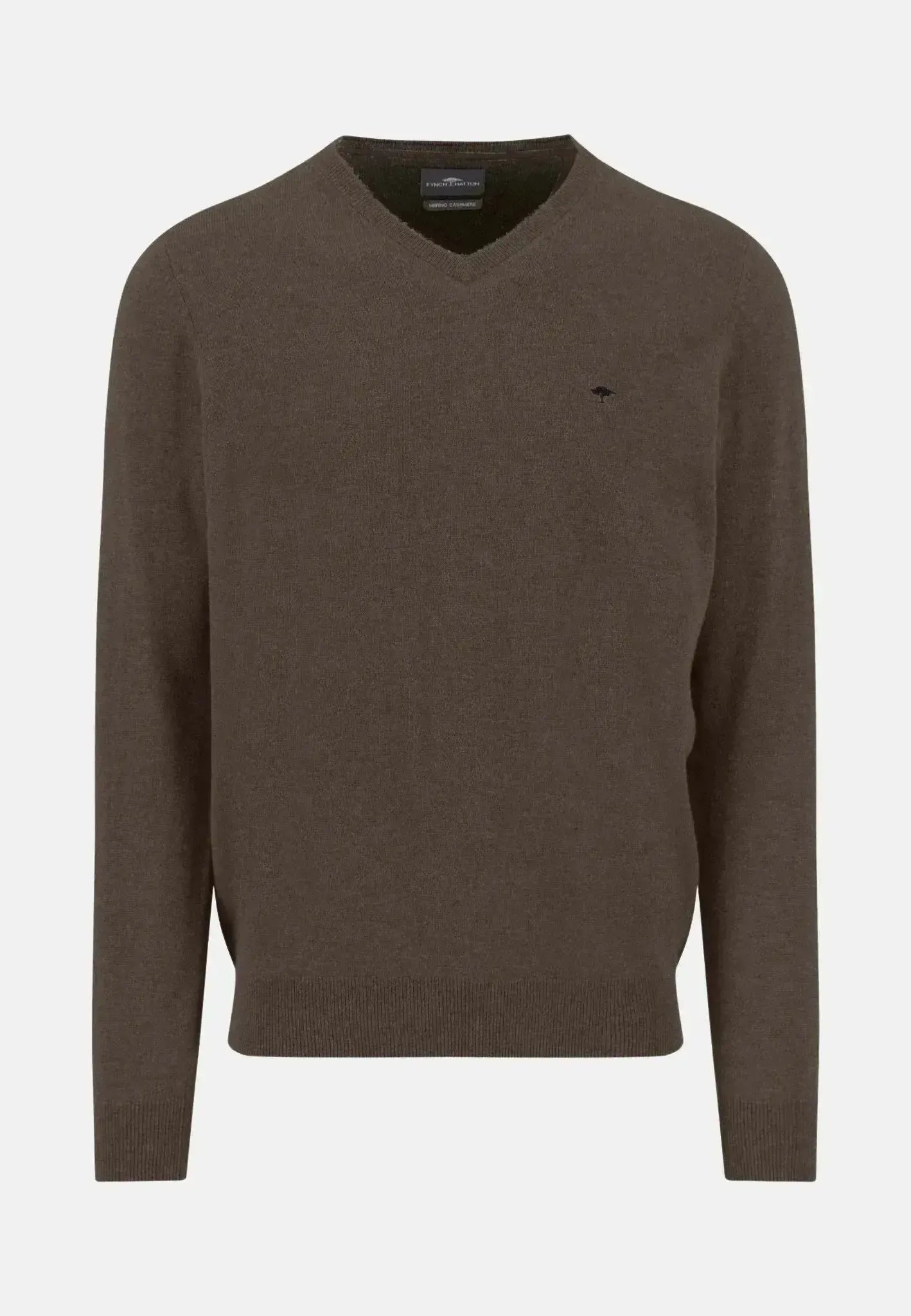 Fynch - Hatton Mens Merino Wool Cashmere V - Neck Knit Dark Chocolate | Studio DOS