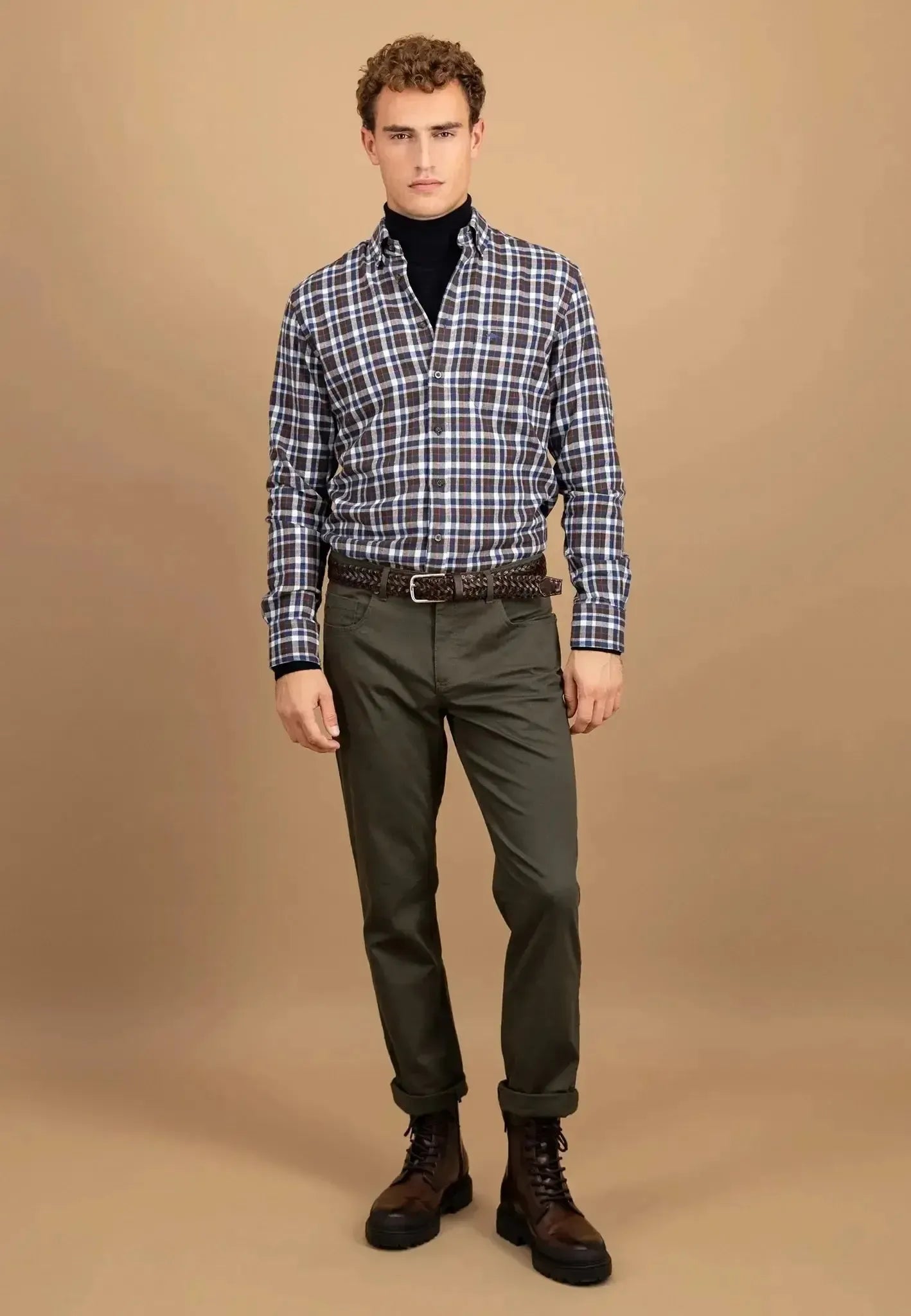 Fynch - Hatton Mens Premium Flannel Check Button Down Shirt Dark Chocolate | Studio DOS