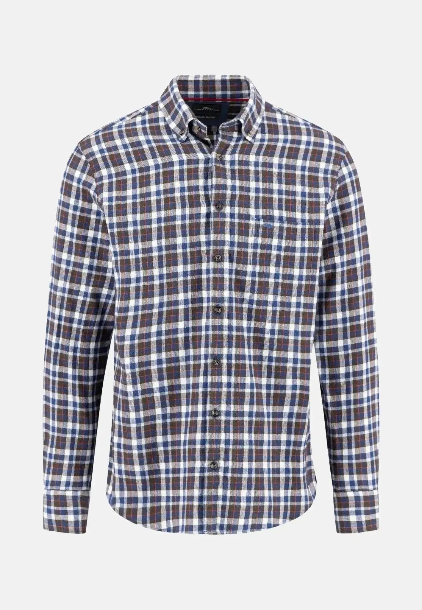 Fynch - Hatton Mens Premium Flannel Check Button Down Shirt Dark Chocolate | Studio DOS