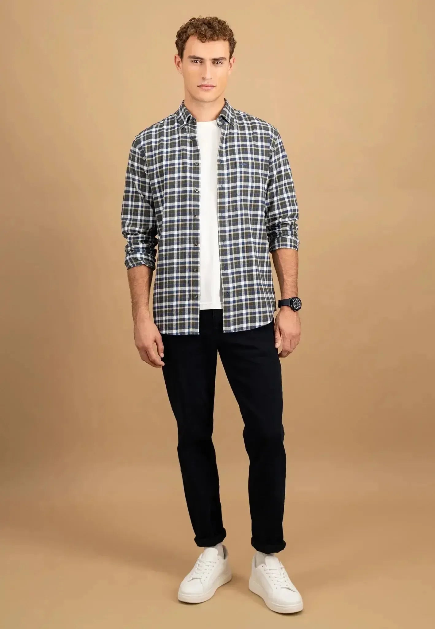 Fynch - Hatton Mens Premium Flannel Check Button Down Shirt Dark Ivy | Studio DOS