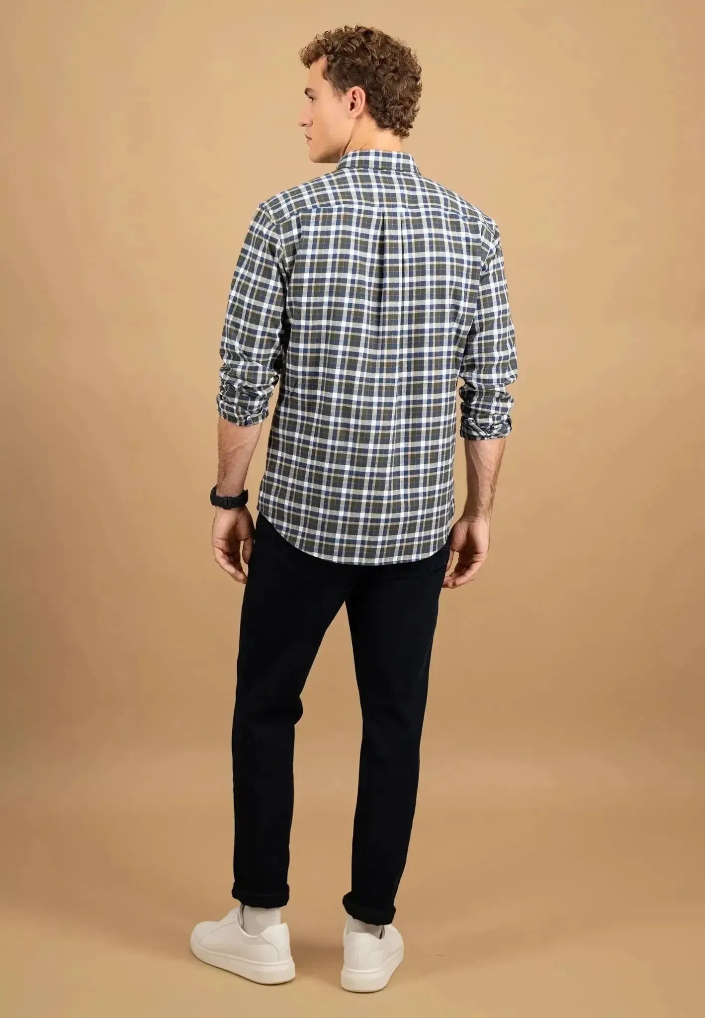 Fynch - Hatton Mens Premium Flannel Check Button Down Shirt Dark Ivy | Studio DOS