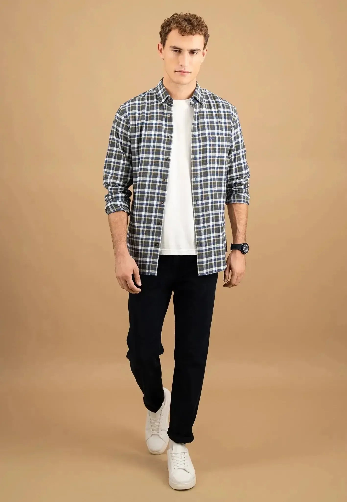 Fynch - Hatton Mens Premium Flannel Check Button Down Shirt Dark Ivy | Studio DOS