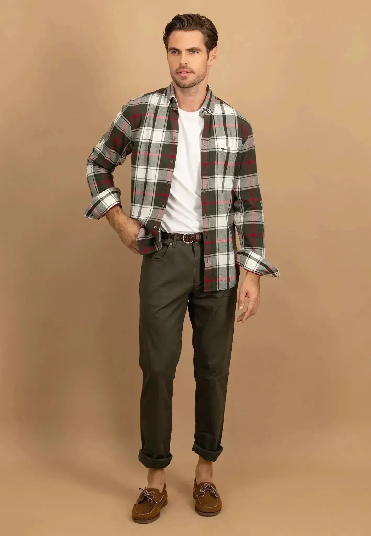 Fynch-Hatton Mens Premium Flannel Large Check Button Down Shirt Dark Ivy-Designer Outlet Sales