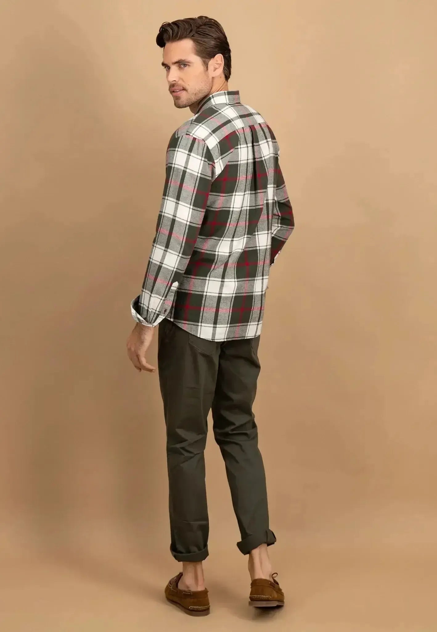 Fynch-Hatton Mens Premium Flannel Large Check Button Down Shirt Dark Ivy-Designer Outlet Sales