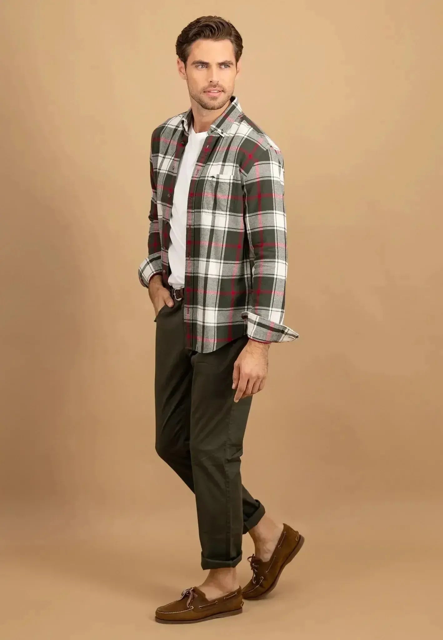 Fynch-Hatton Mens Premium Flannel Large Check Button Down Shirt Dark Ivy-Designer Outlet Sales
