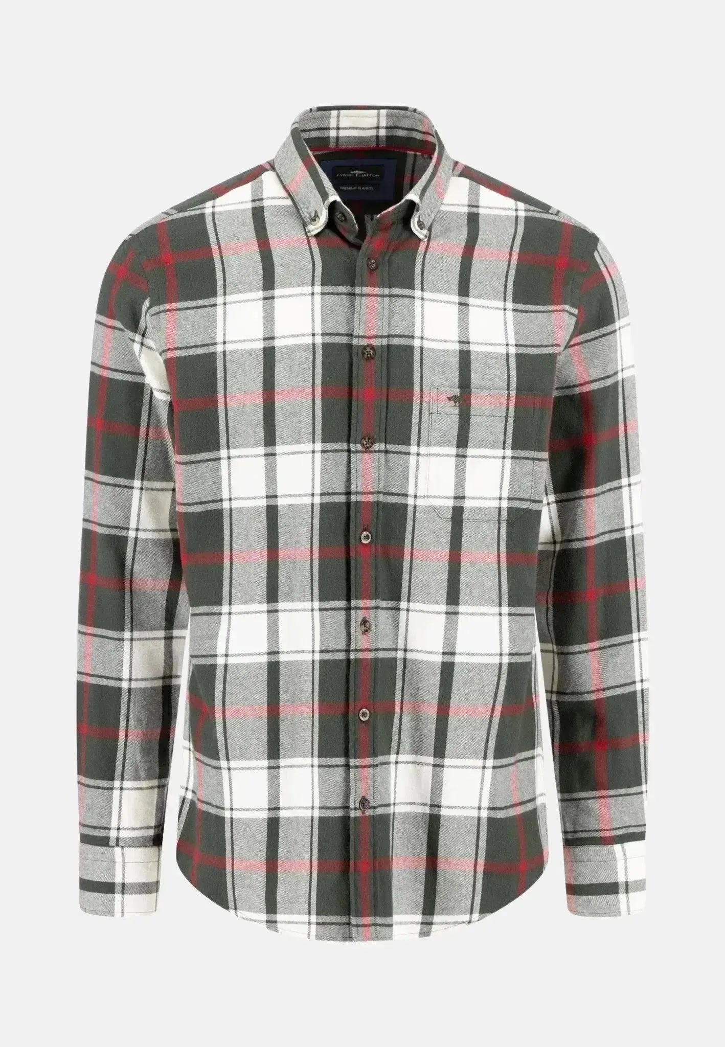 Fynch-Hatton Mens Premium Flannel Large Check Button Down Shirt Dark Ivy | Studio DOS
