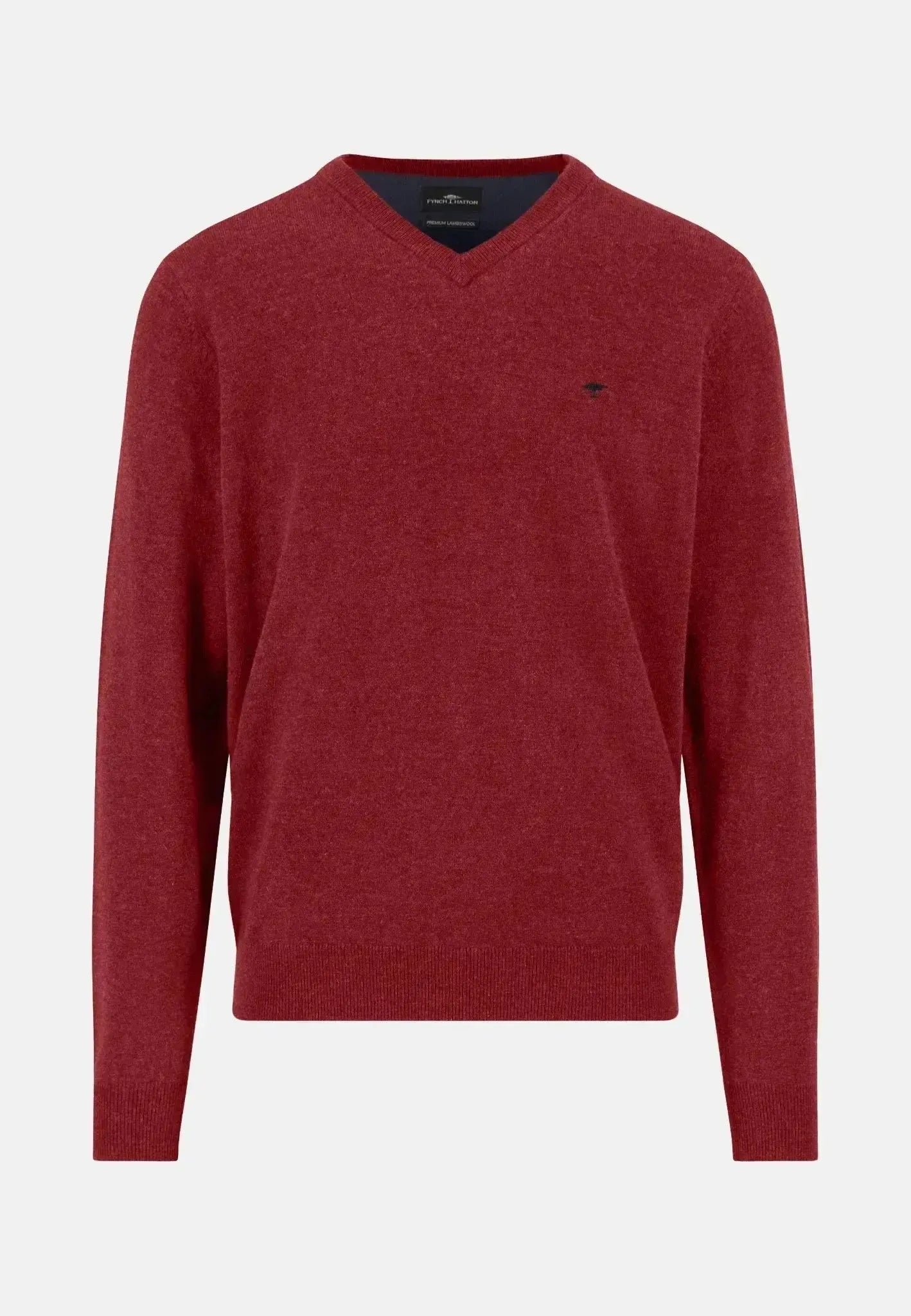 Fynch - Hatton Mens Pure Lambswool V - Neck Knit Garnet Red | Studio DOS