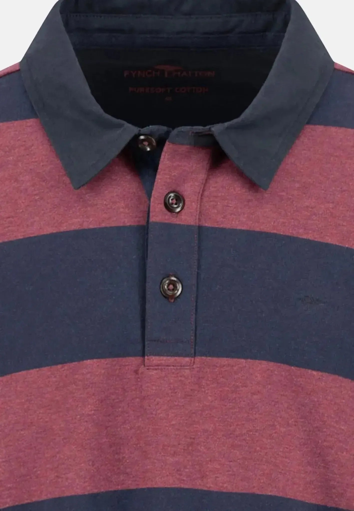 Fynch - Hatton Mens Striped Rugby Collar Sweat Deep Merlot | Studio DOS