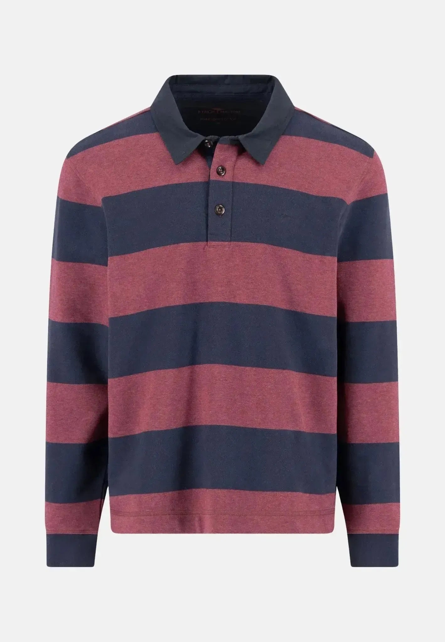 Fynch - Hatton Mens Striped Rugby Collar Sweat Deep Merlot | Studio DOS