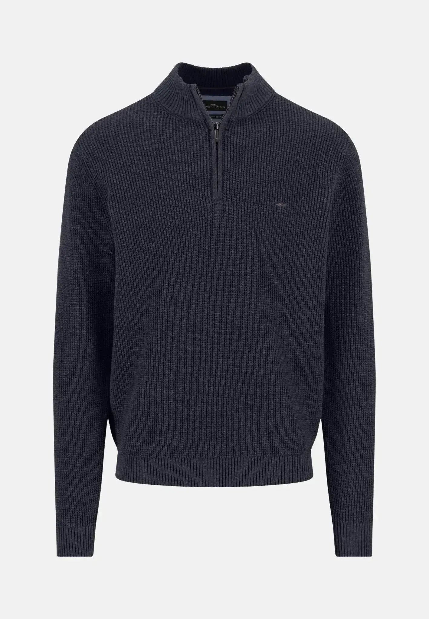 Fynch - Hatton Mens Structured Cotton 1/4 Zip Knit Navy | Studio DOS