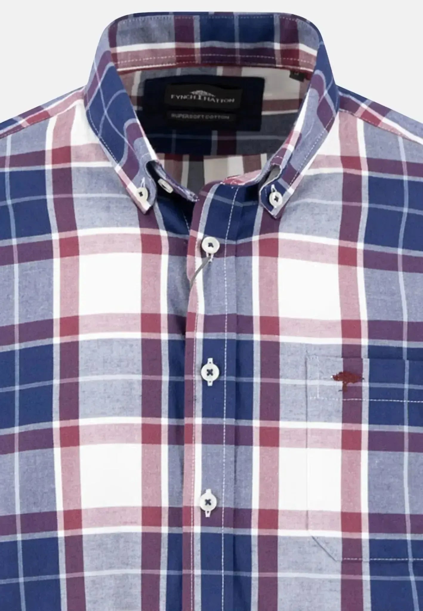 Fynch - Hatton Mens Twill Check Button Down Shirt Deep Merlot | Studio DOS