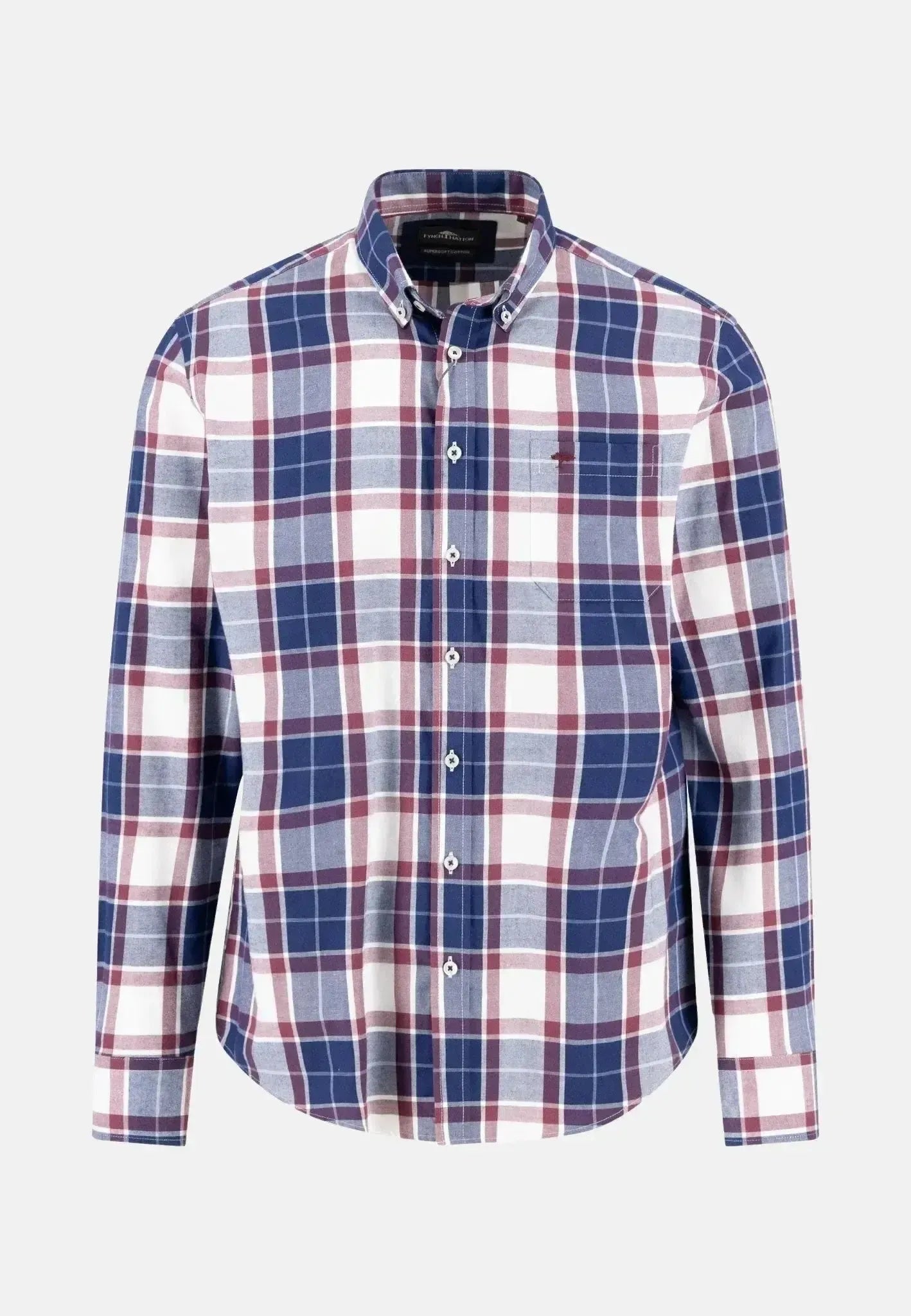 Fynch - Hatton Mens Twill Check Button Down Shirt Deep Merlot | Studio DOS