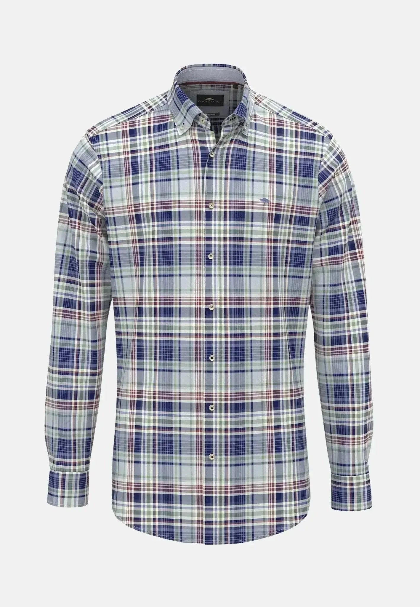 Fynch-Hatton Mens Washed Oxford Check Button Down Shirt Berry | Studio DOS