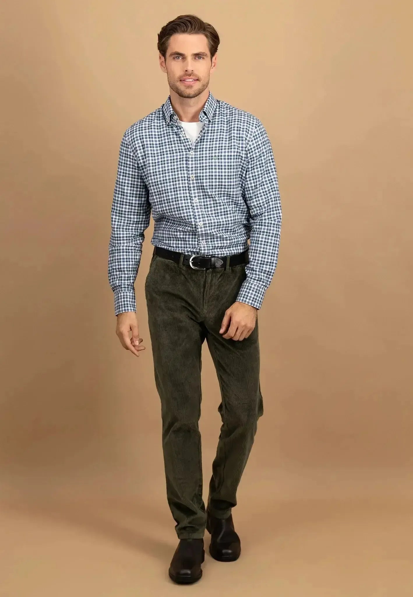 Fynch - Hatton Mens Washed Oxford Check Button Down Shirt Fern | Studio DOS
