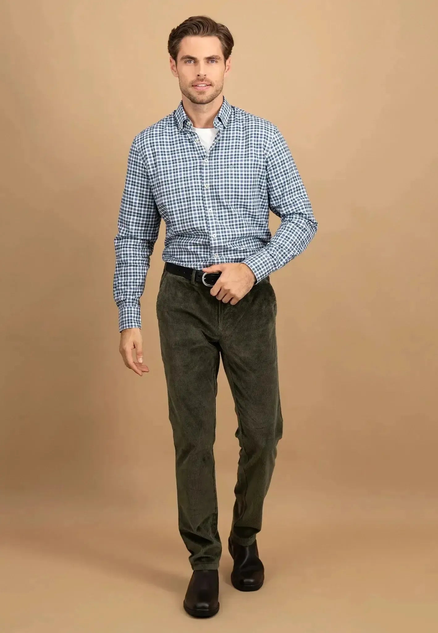 Fynch - Hatton Mens Washed Oxford Check Button Down Shirt Fern | Studio DOS