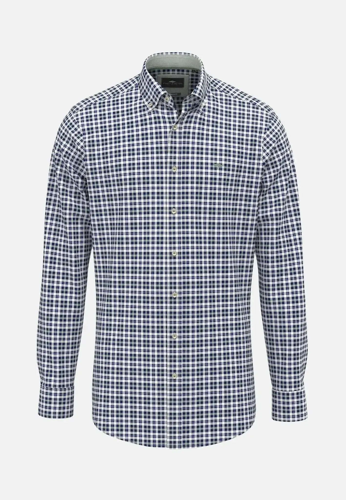 Fynch - Hatton Mens Washed Oxford Check Button Down Shirt Fern | Studio DOS