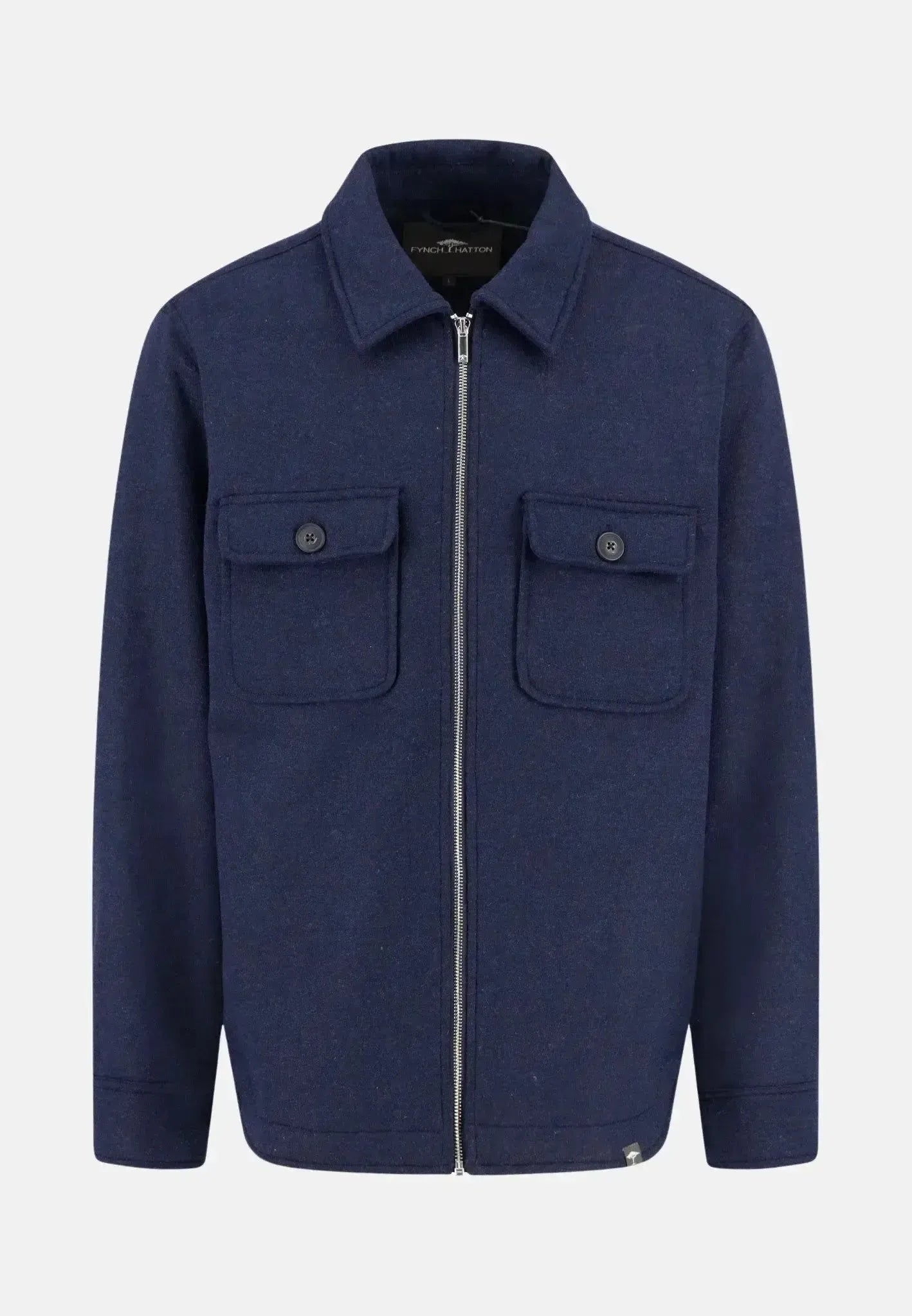 Fynch - Hatton Mens Wool Blend Melange Overshirt Dark Navy | Studio DOS