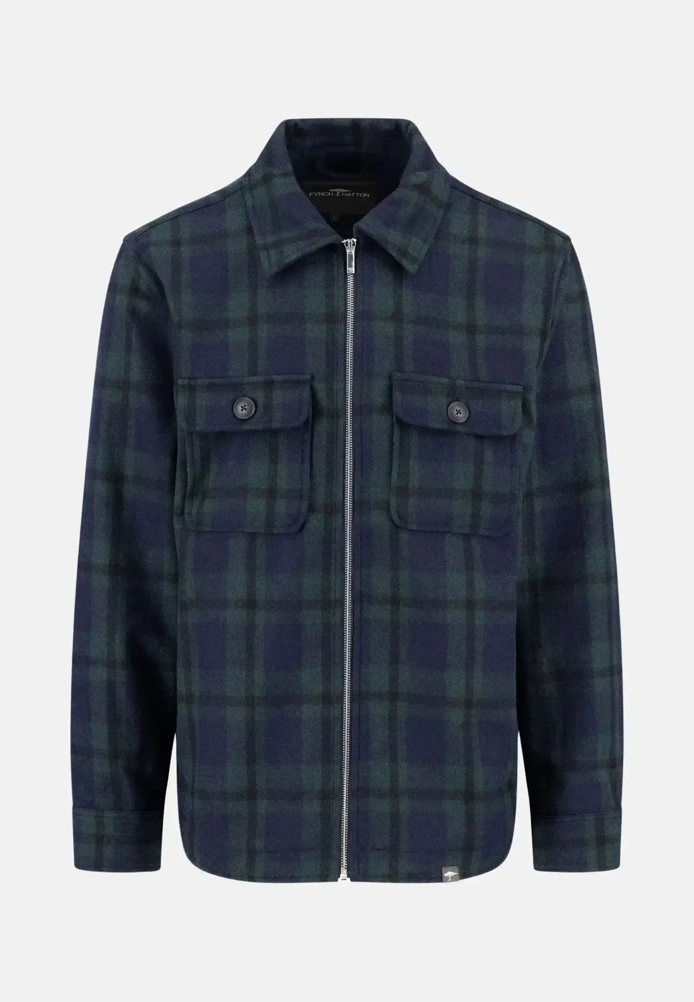 Fynch - Hatton Mens Wool Mix Checked Overshirt Dark Navy | Studio DOS