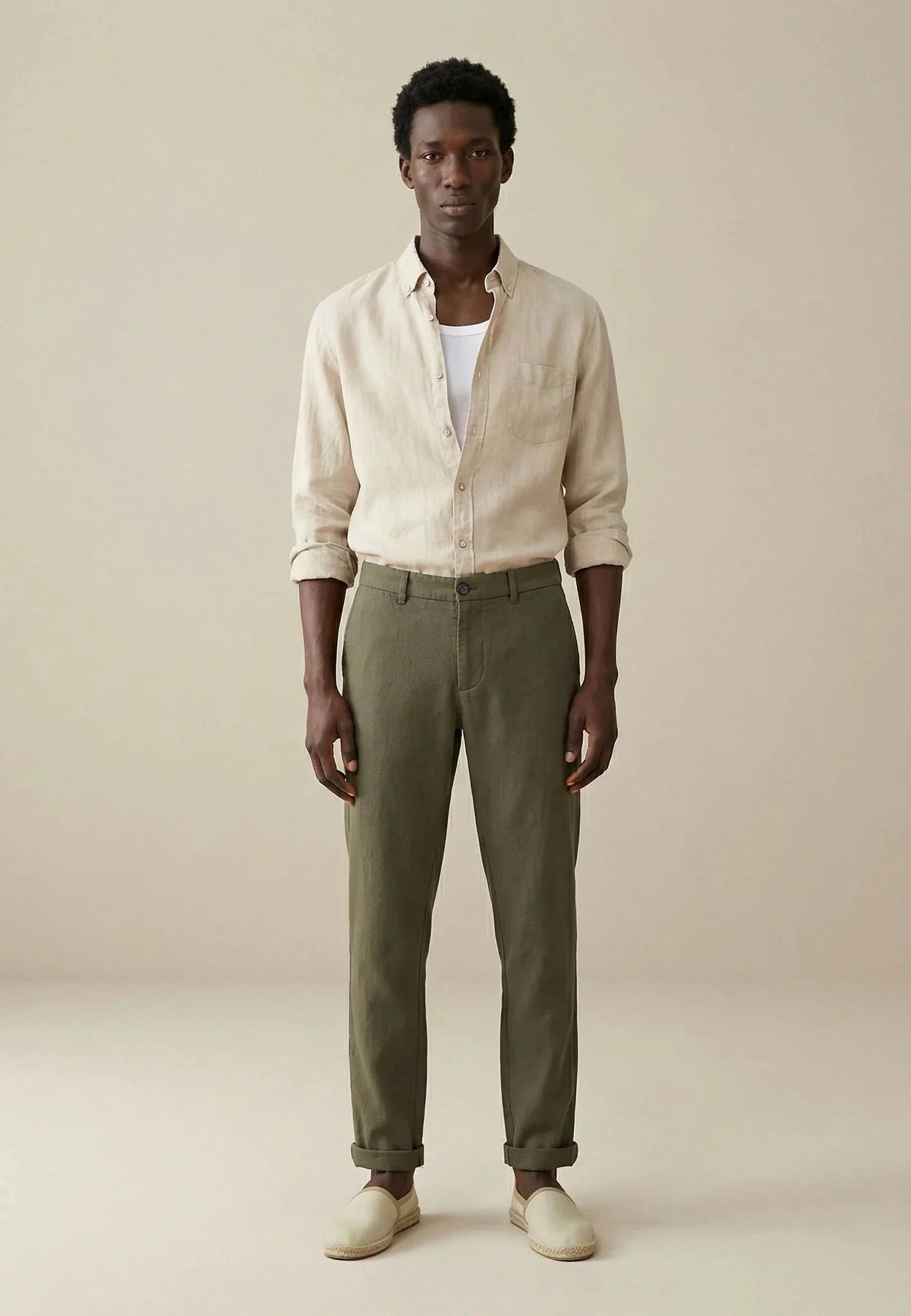Fynch-Hatton Needle Stripe Linen Button Down Shirt Sand | Studio DOS