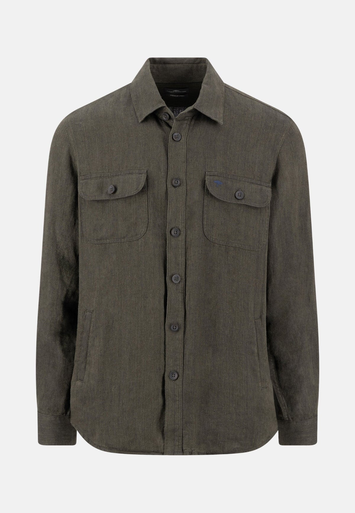 Fynch-Hatton Patch Pocket Herringbone Linen Overshirt Dark Khaki | Studio DOS