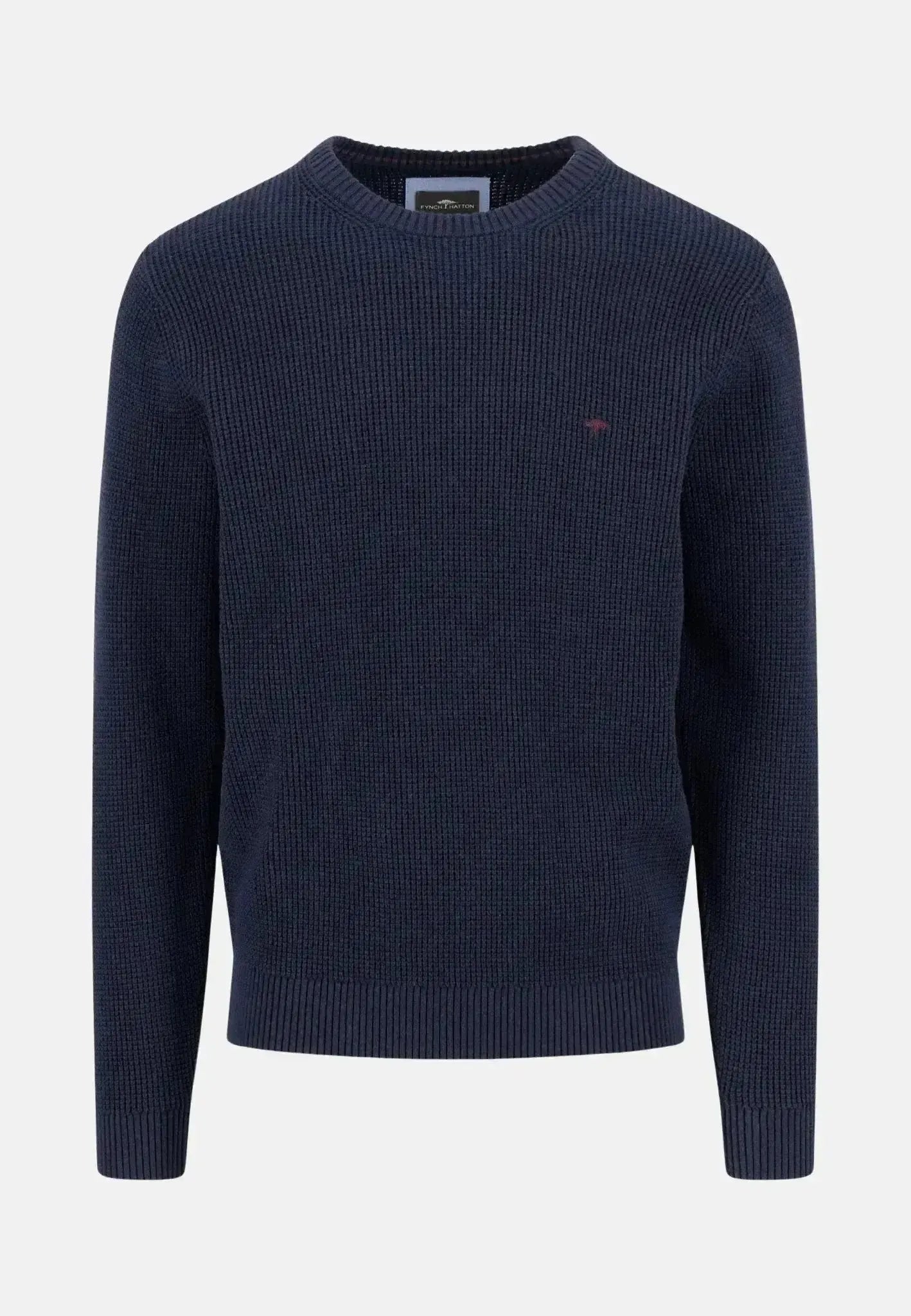 Fynch-Hatton Structured Cotton Crewneck Knit Navy-Designer Outlet Sales