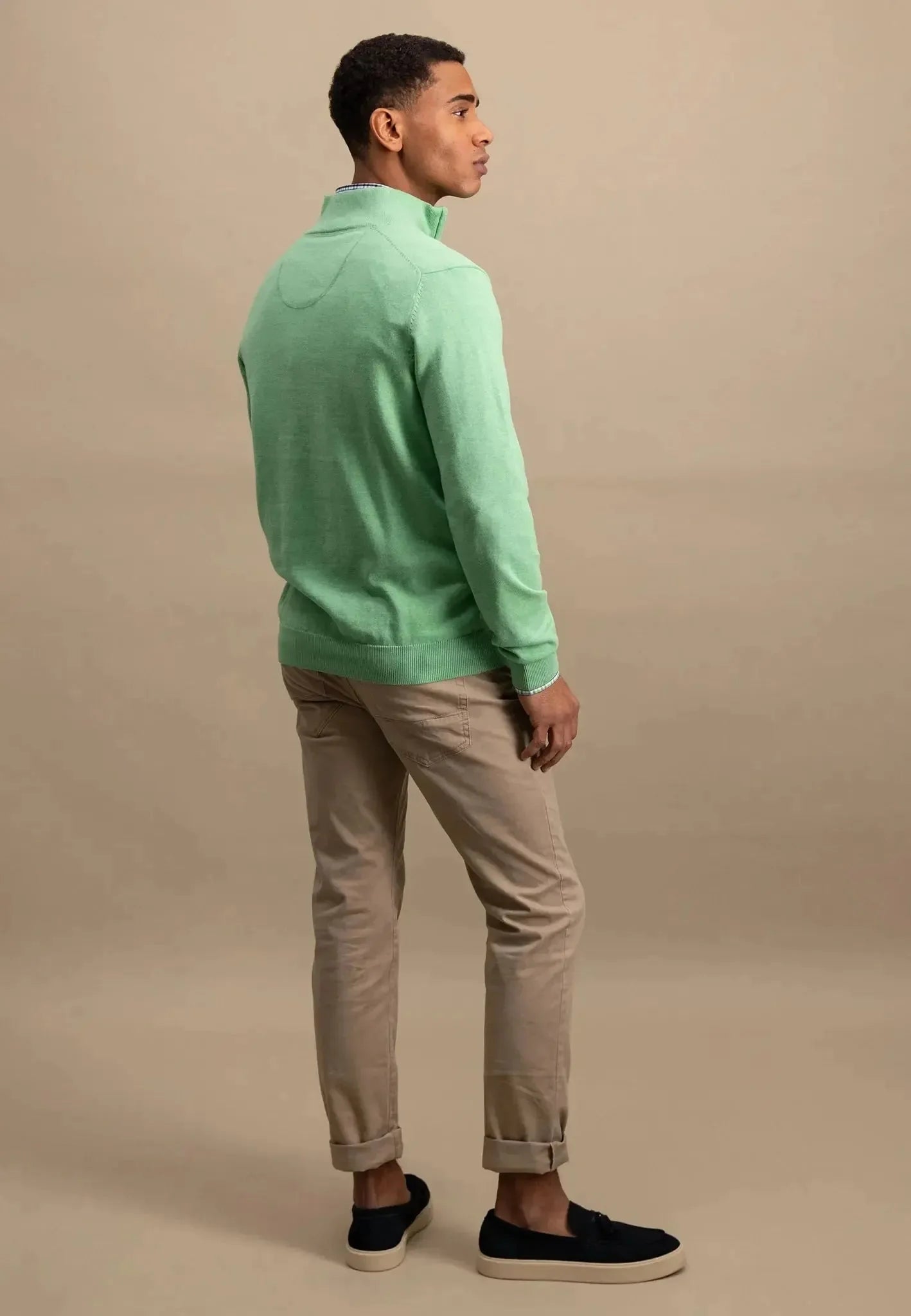 Fynch - Hatton Superfine 1/4 Zip Cotton Knit Turf Green | Studio DOS