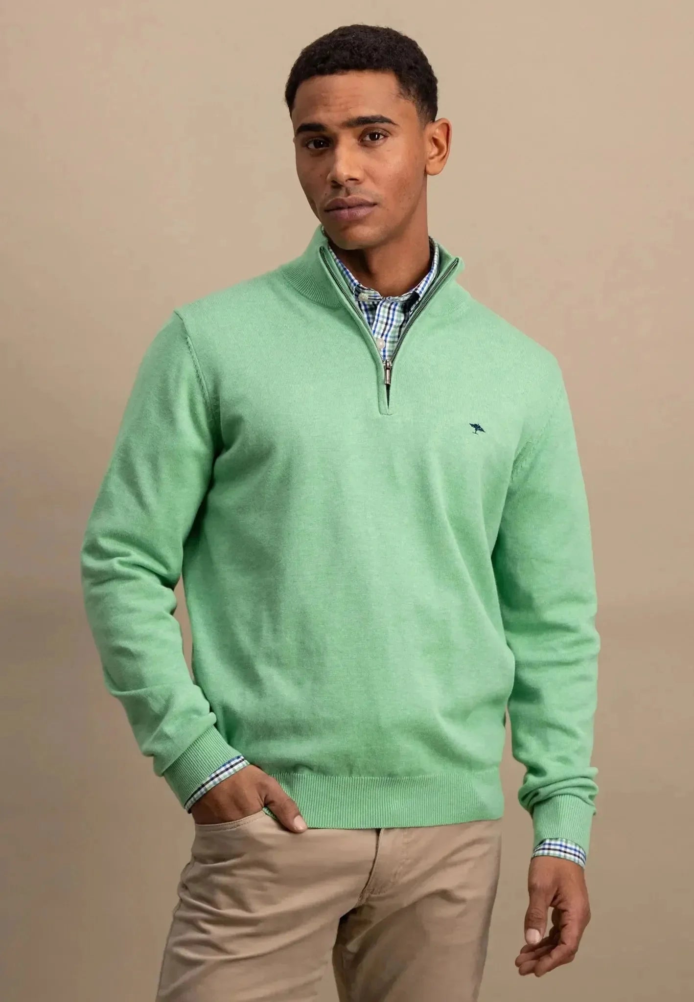 Fynch - Hatton Superfine 1/4 Zip Cotton Knit Turf Green | Studio DOS