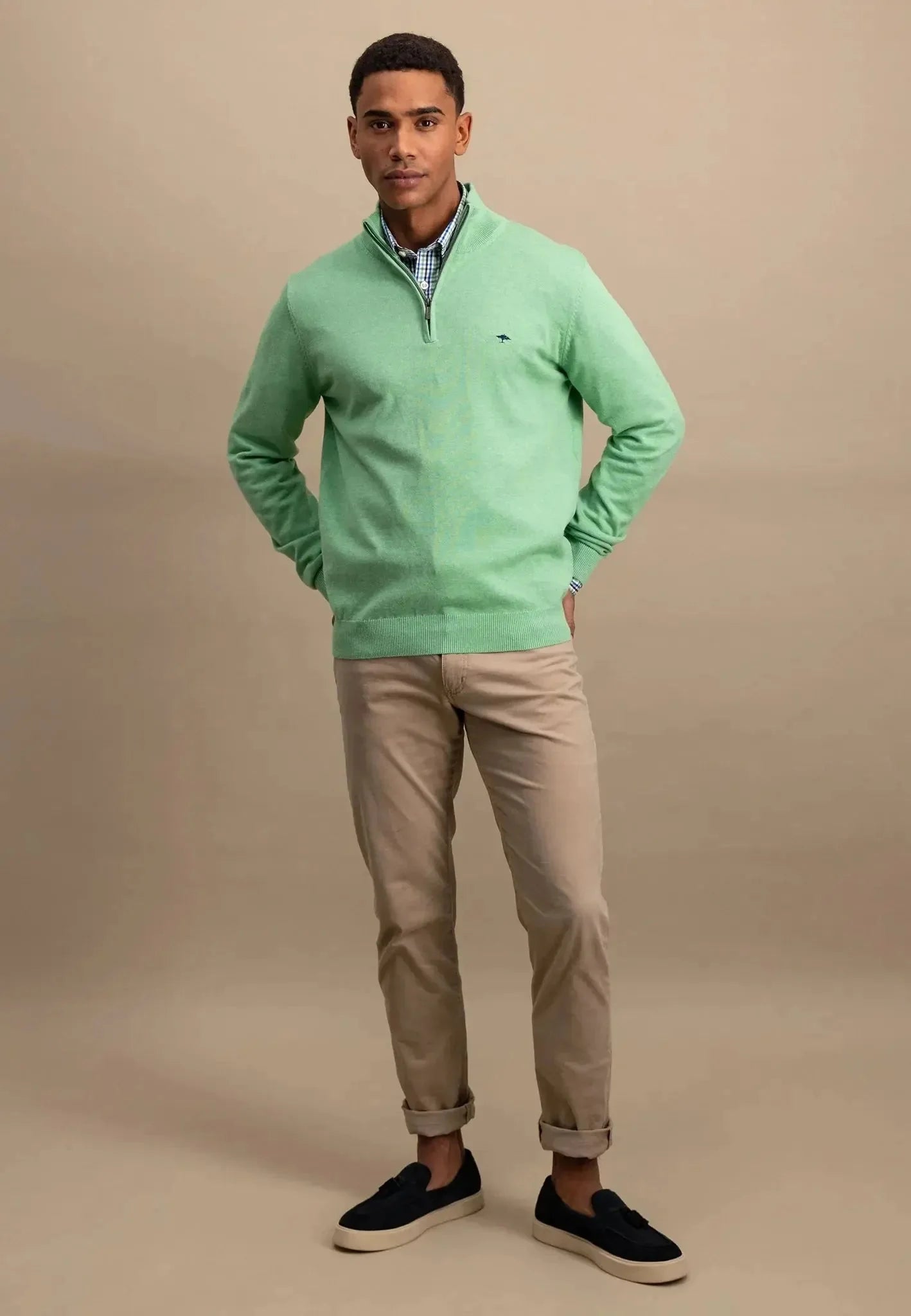 Fynch - Hatton Superfine 1/4 Zip Cotton Knit Turf Green | Studio DOS