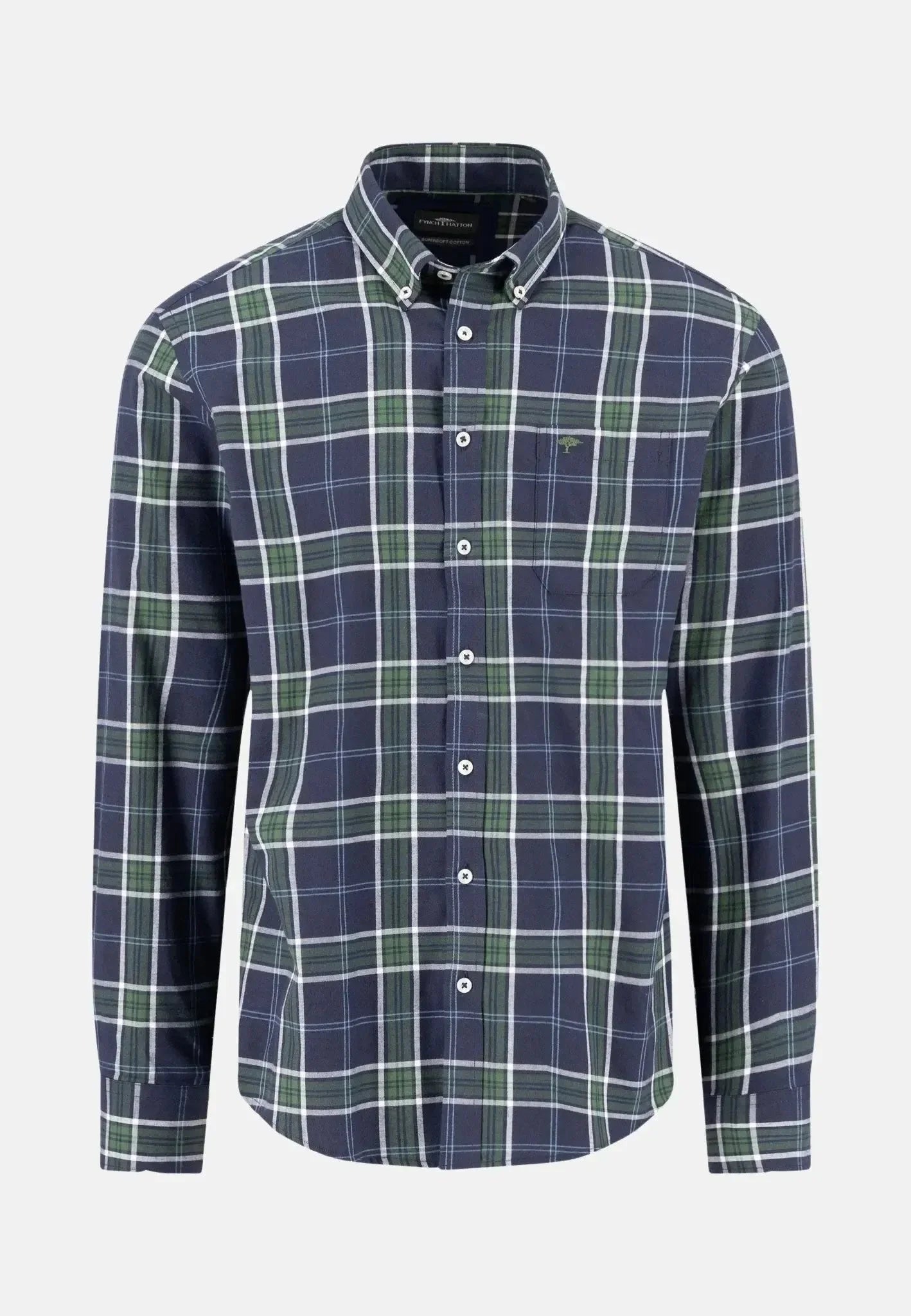 Fynch-Hatton Twill Check Button Down Shirt Navy