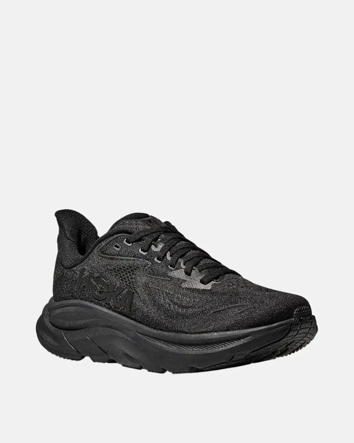 HOKA MENS CLIFTON 10 TRAINERS BLACK BLACK | Studio DOS
