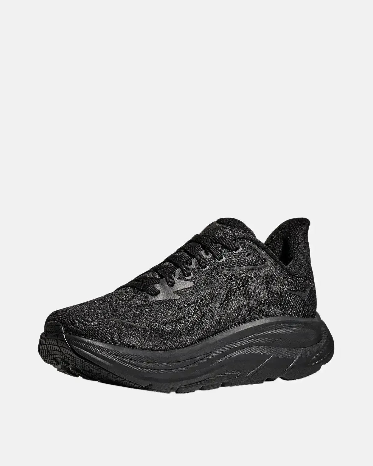HOKA MENS CLIFTON 10 TRAINERS BLACK BLACK | Studio DOS