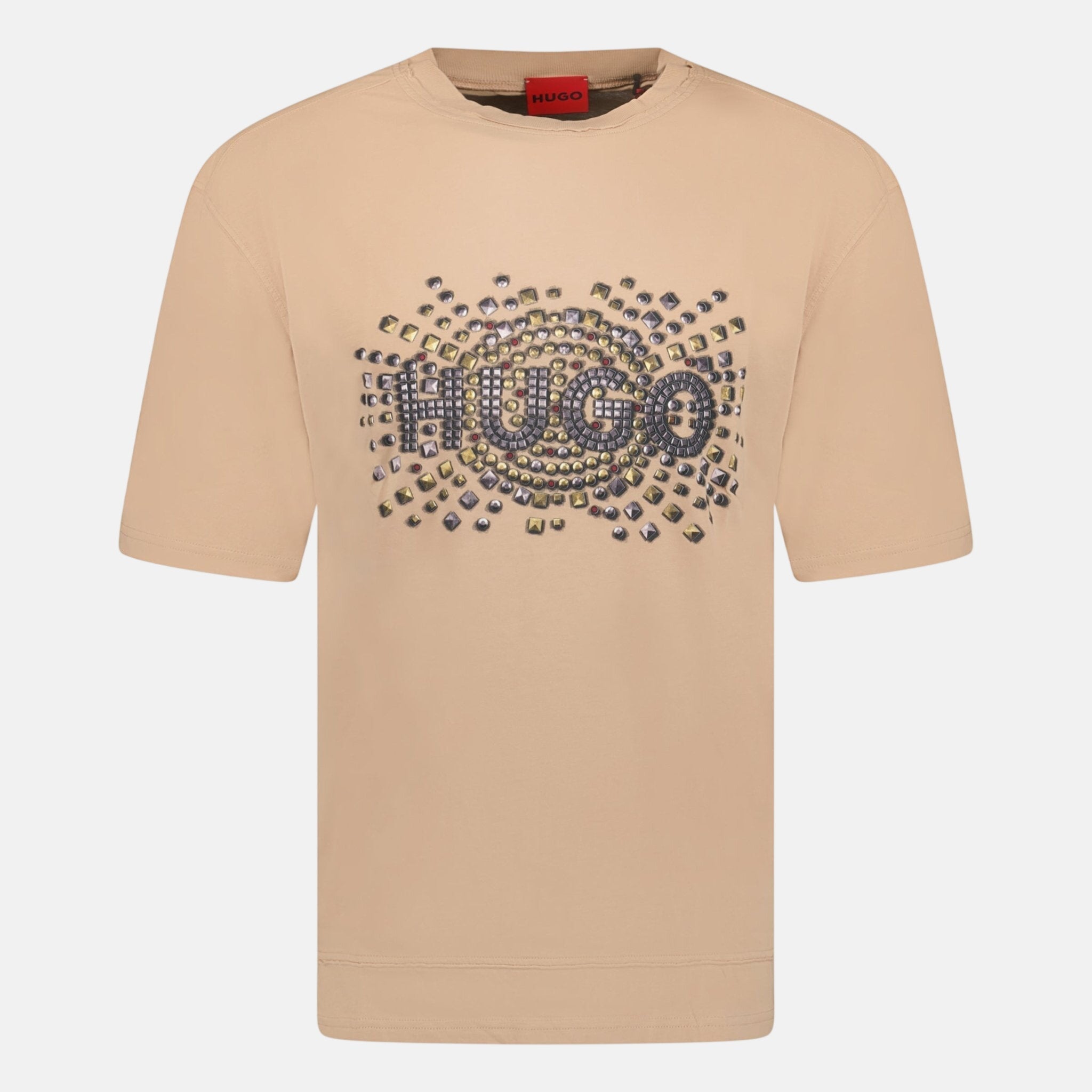 HUGO Studded Logo Cotton - Jersey T-Shirt Brown | Studio DOS