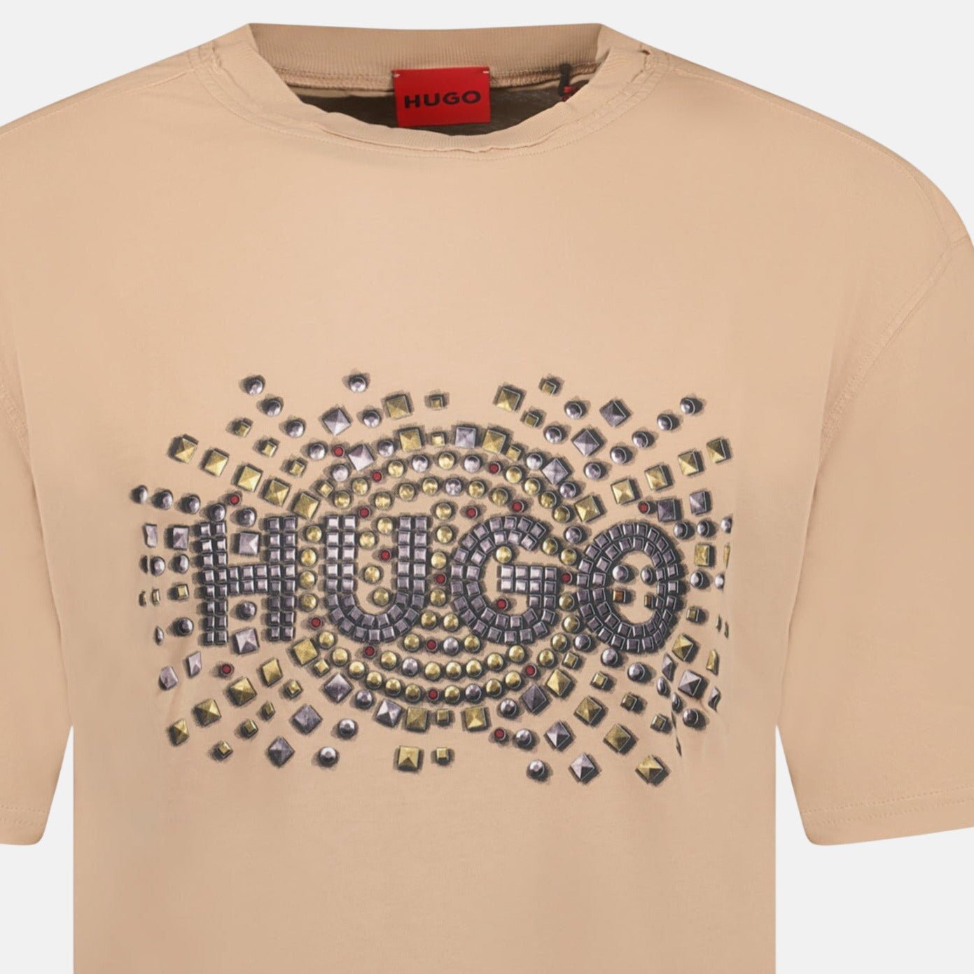 HUGO Studded Logo Cotton - Jersey T-Shirt Brown | Studio DOS