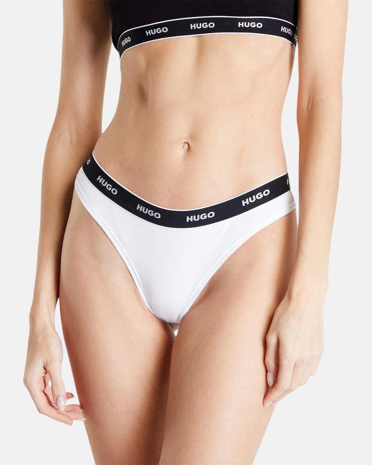 HUGO WOMENS 3 PACK THONGS BLACK WHITE | Studio DOS