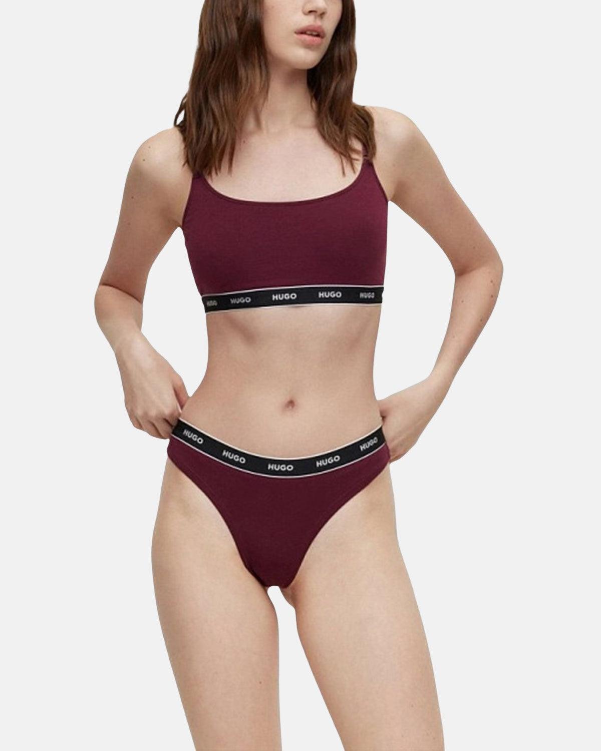 HUGO WOMENS 3 PACK THONGS BURGUNDY RED PINK | Studio DOS
