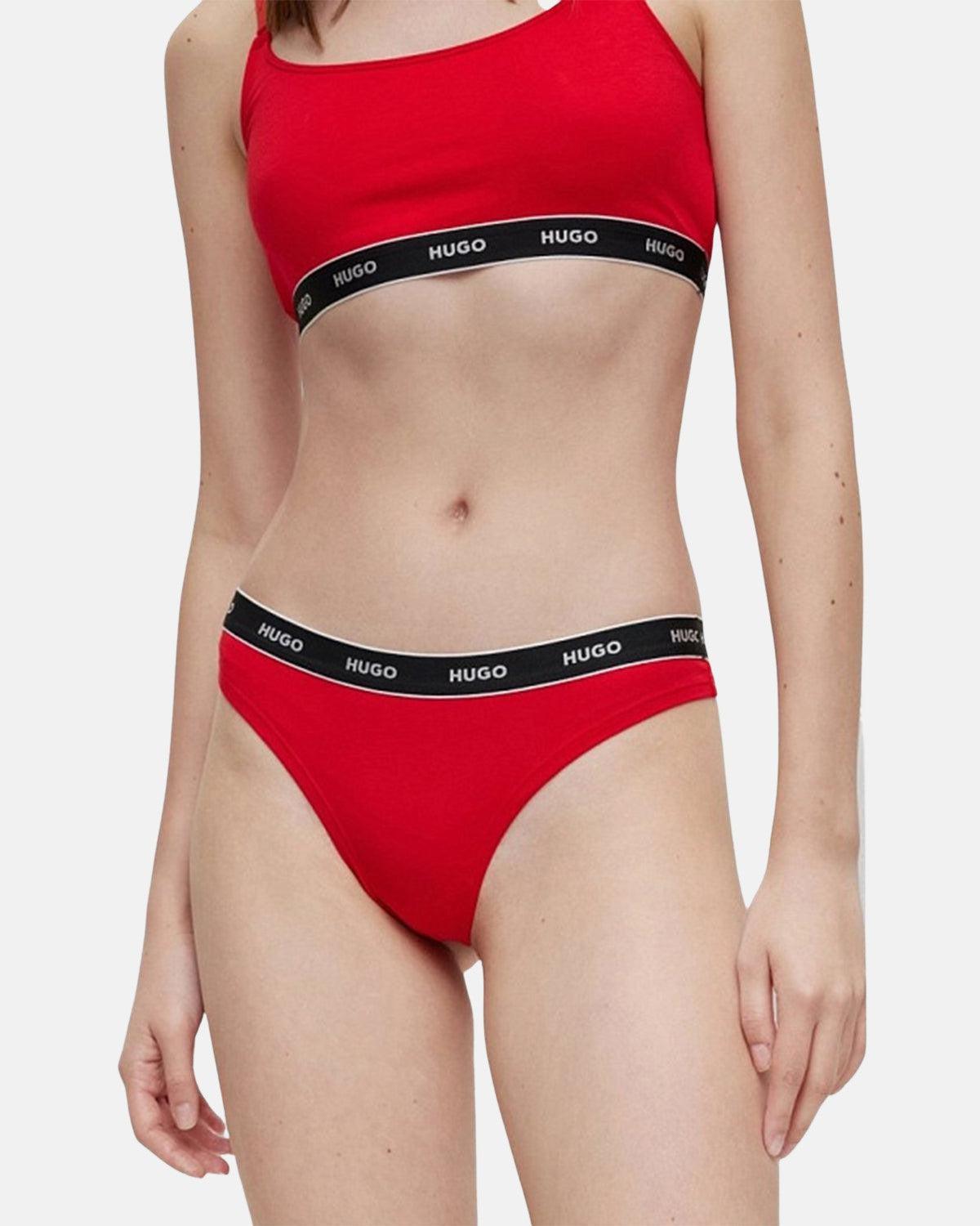 HUGO WOMENS 3 PACK THONGS BURGUNDY RED PINK | Studio DOS