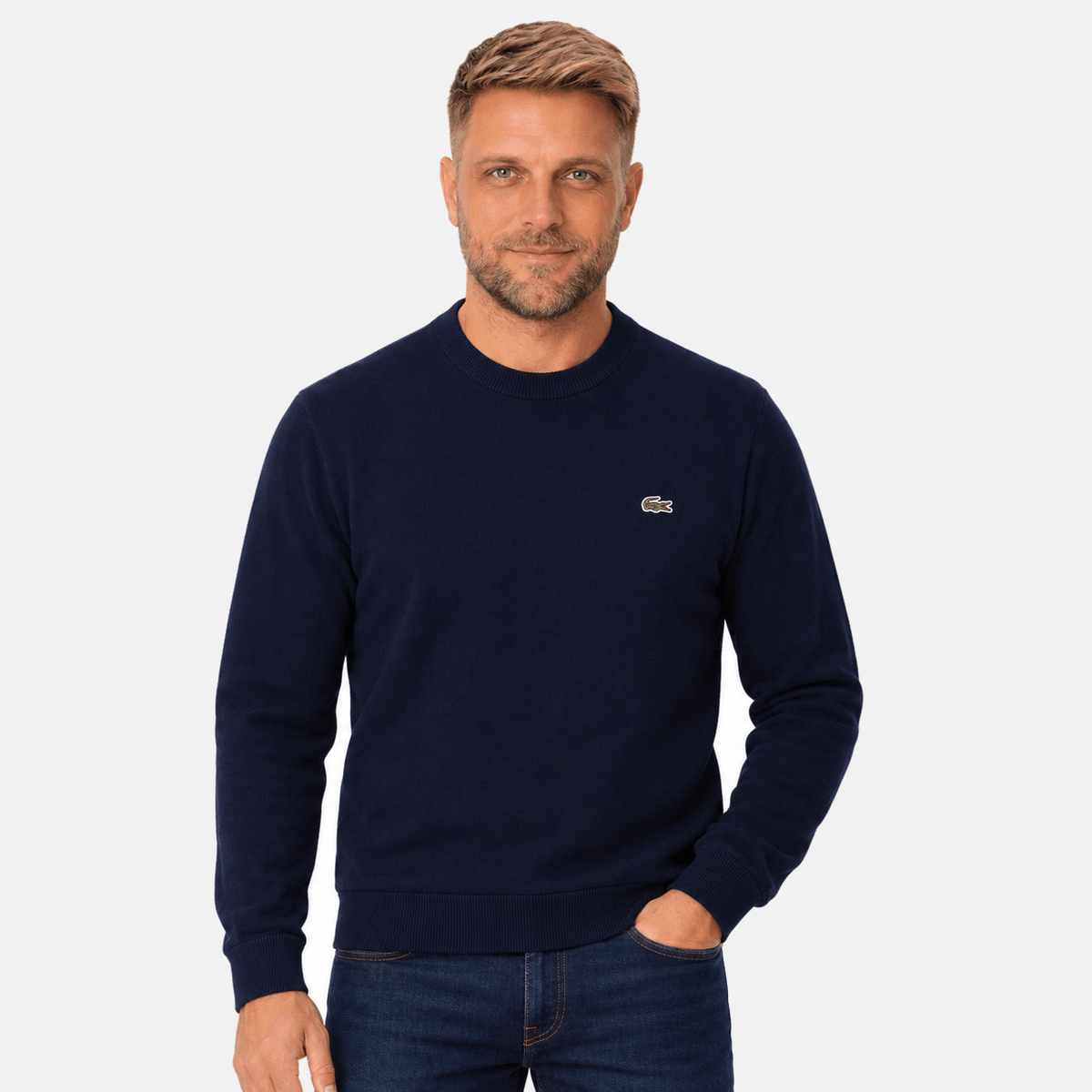 Lacoste Monochrome Crew Neck Sweater Midnight Blue | Studio DOS