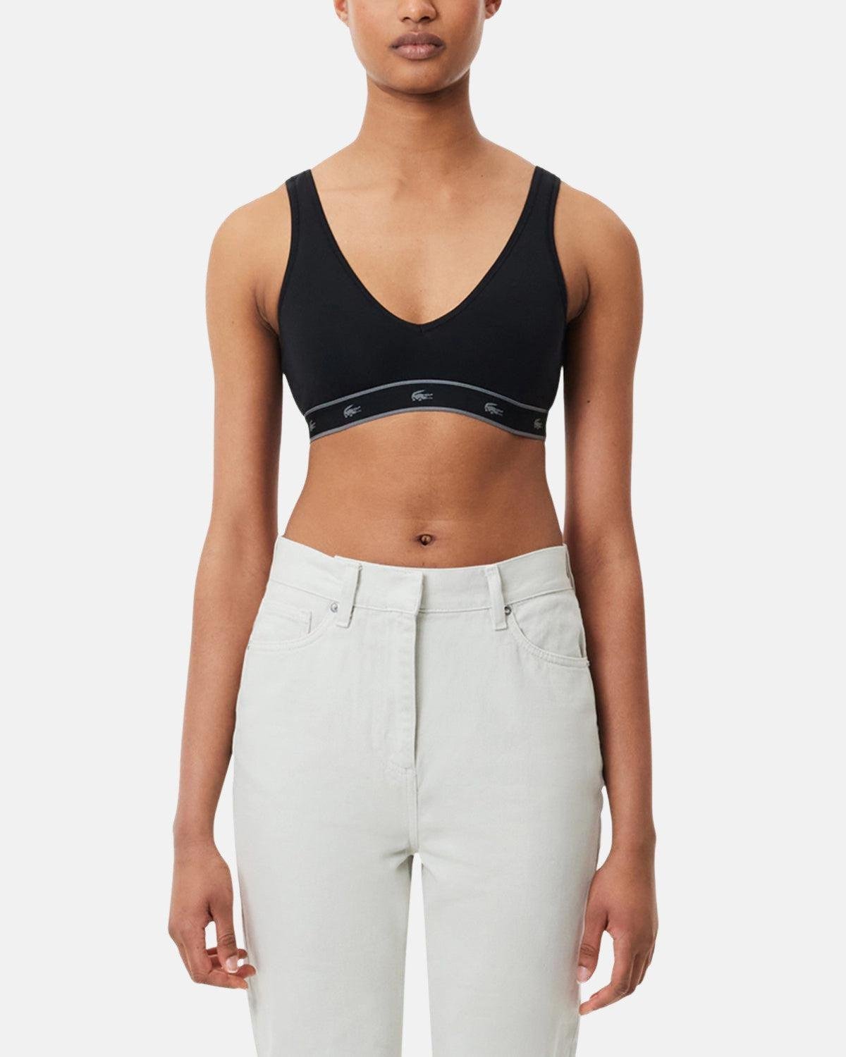 LACOSTE WOMENS ESSENTIAL STRETCH COTTON TRIANGLE BRALETTE BLACK | Studio DOS