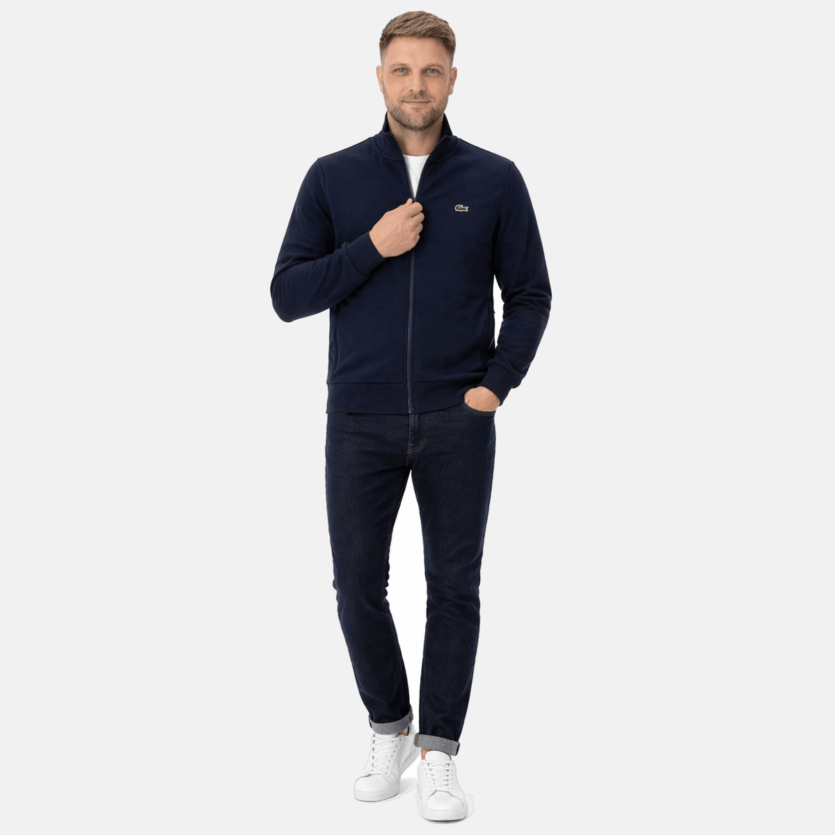Lacoste Zip-Up High Neck Fleece Track Top Sweatshirt Midnight Blue | Studio DOS