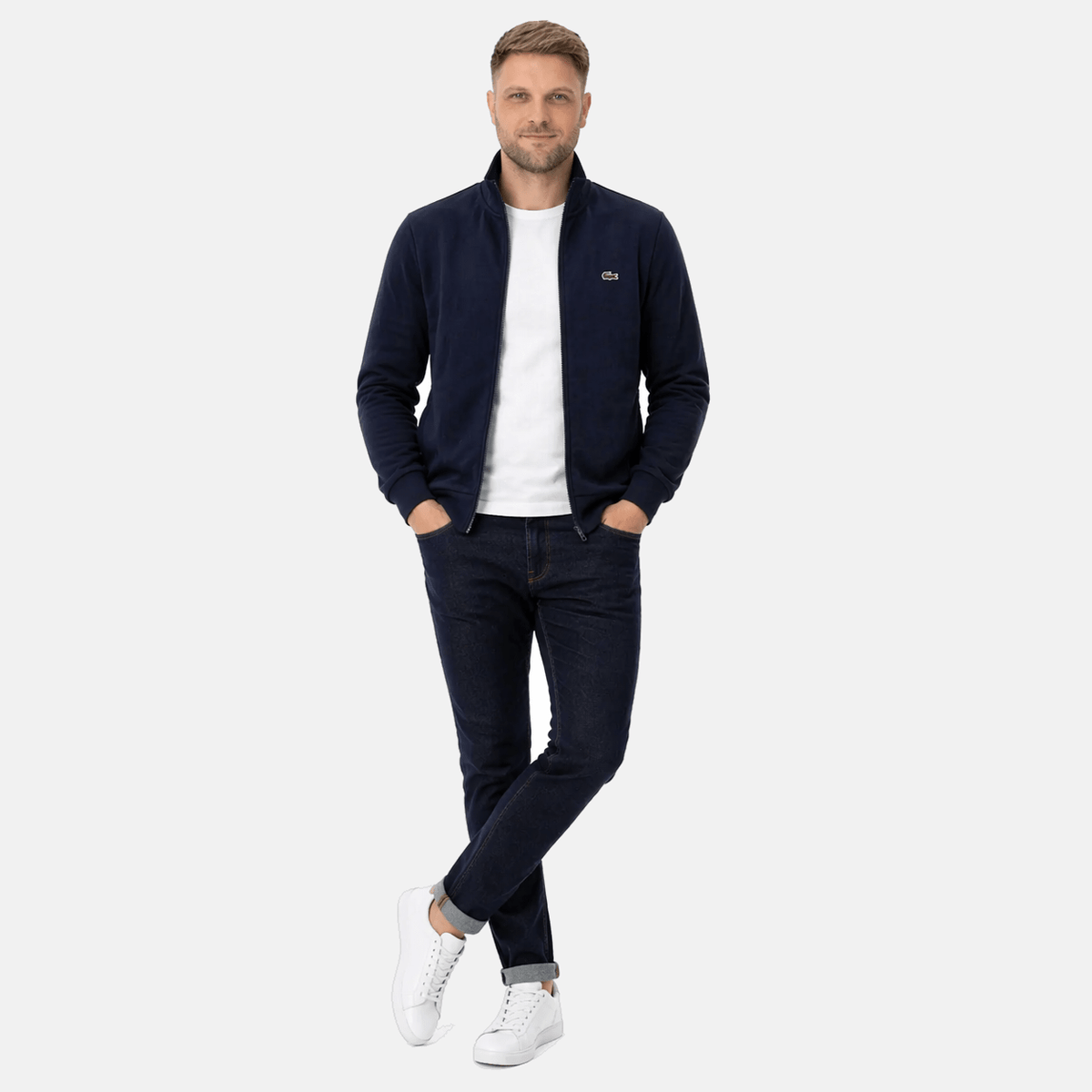 Lacoste Zip-Up High Neck Fleece Track Top Sweatshirt Midnight Blue | Studio DOS