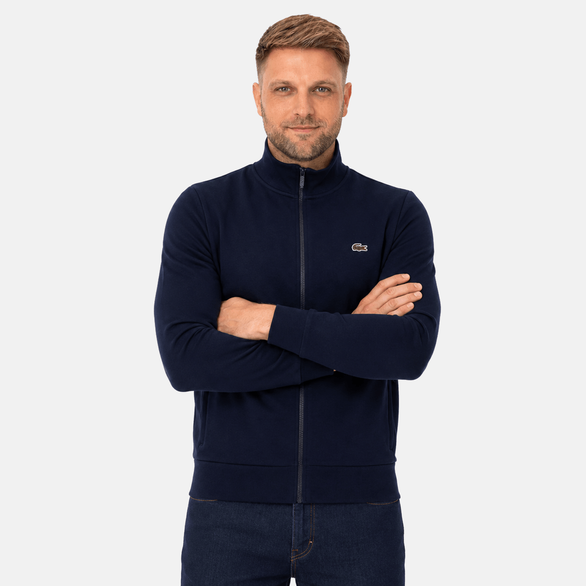 Lacoste Zip-Up High Neck Fleece Track Top Sweatshirt Midnight Blue | Studio DOS