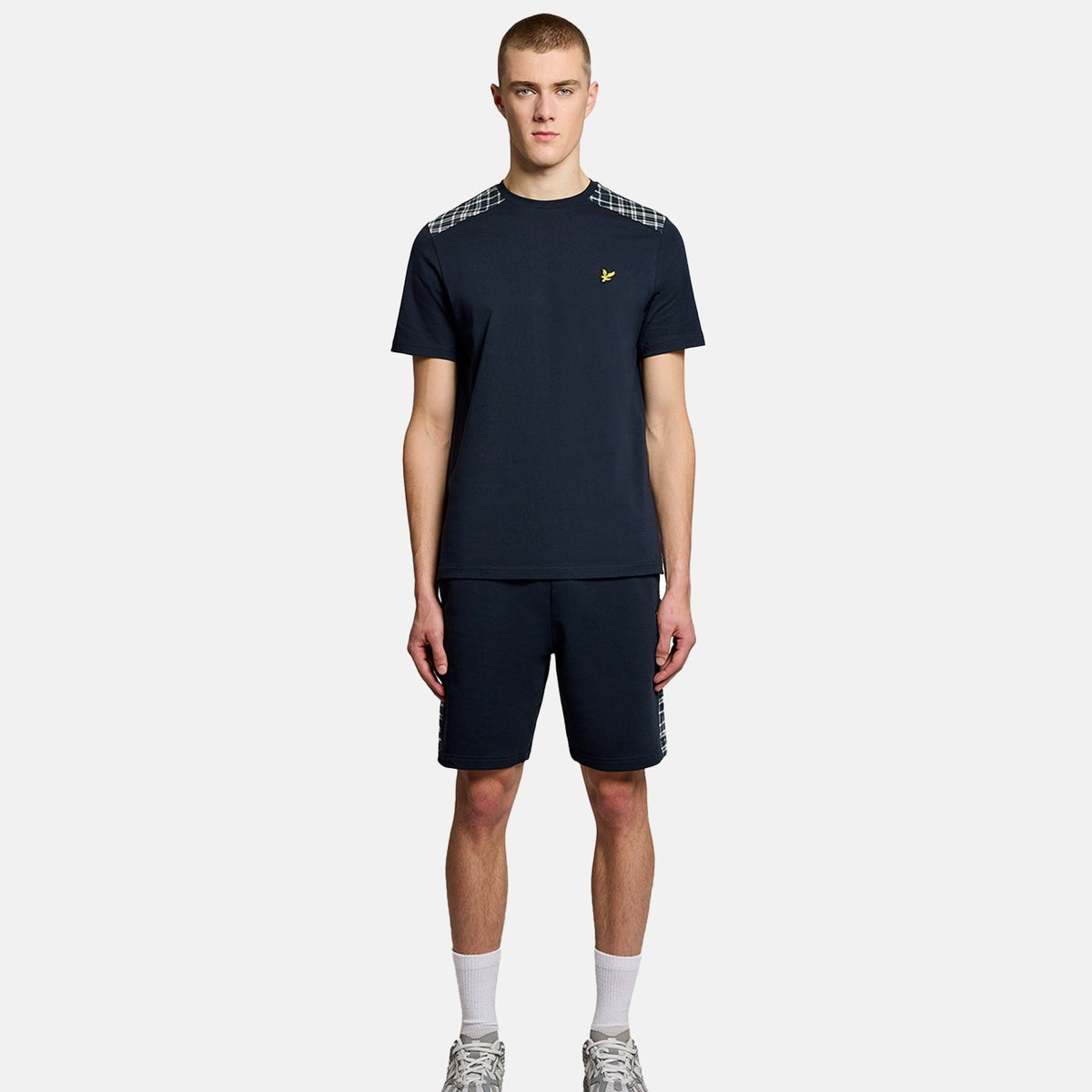 Lyle & Scott Check Panelled Sweat Shorts Dark Navy | Studio DOS