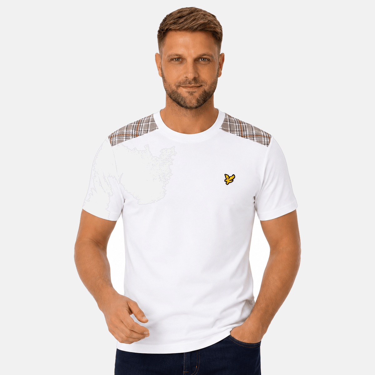 Lyle & Scott Check Panelled T-Shirt White | Studio DOS