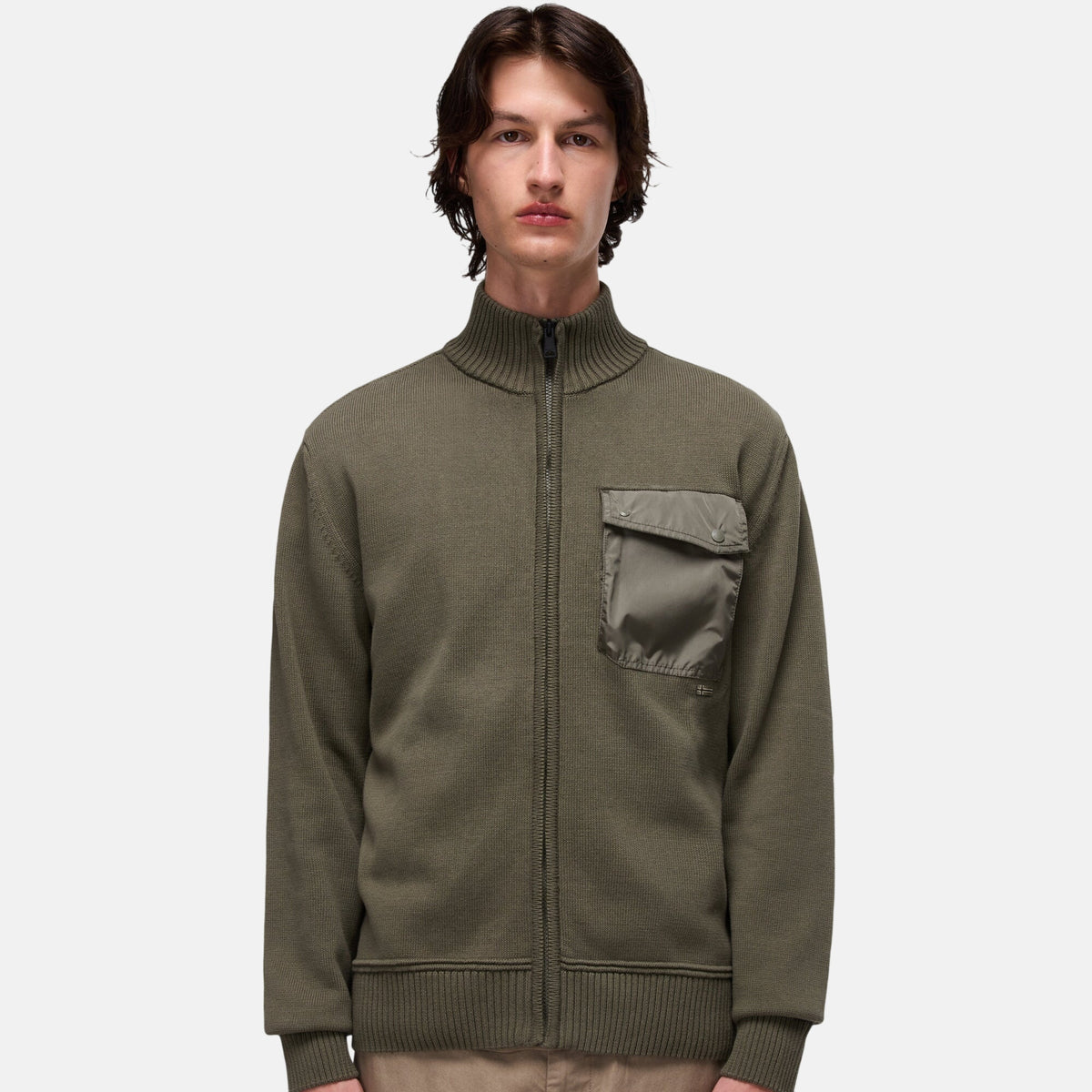 Napapijri Mens Berti Full Zip Knitted Jumper Tea Leaf | Studio DOS