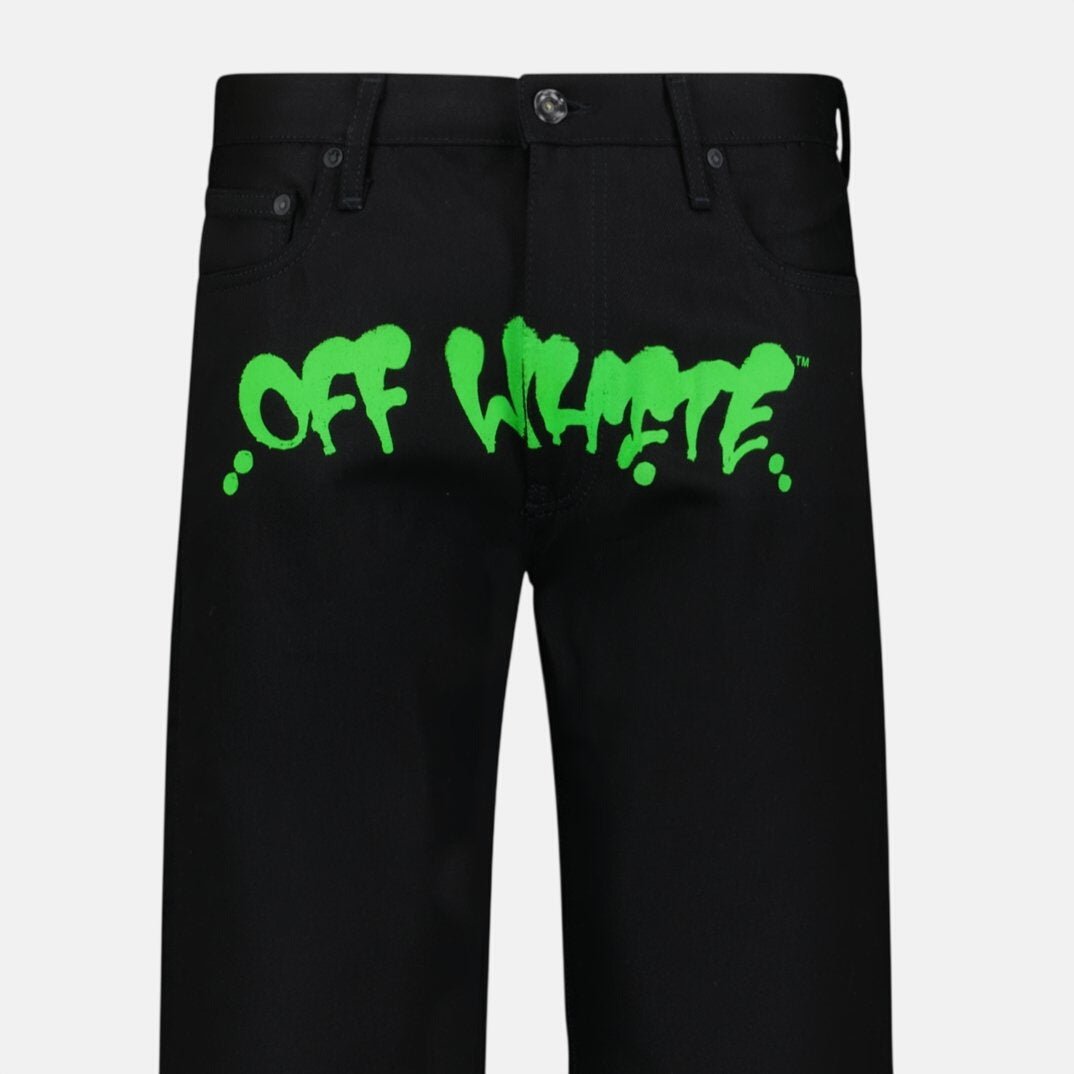 Off - White Green Print Denim Jeans Black | Studio DOS