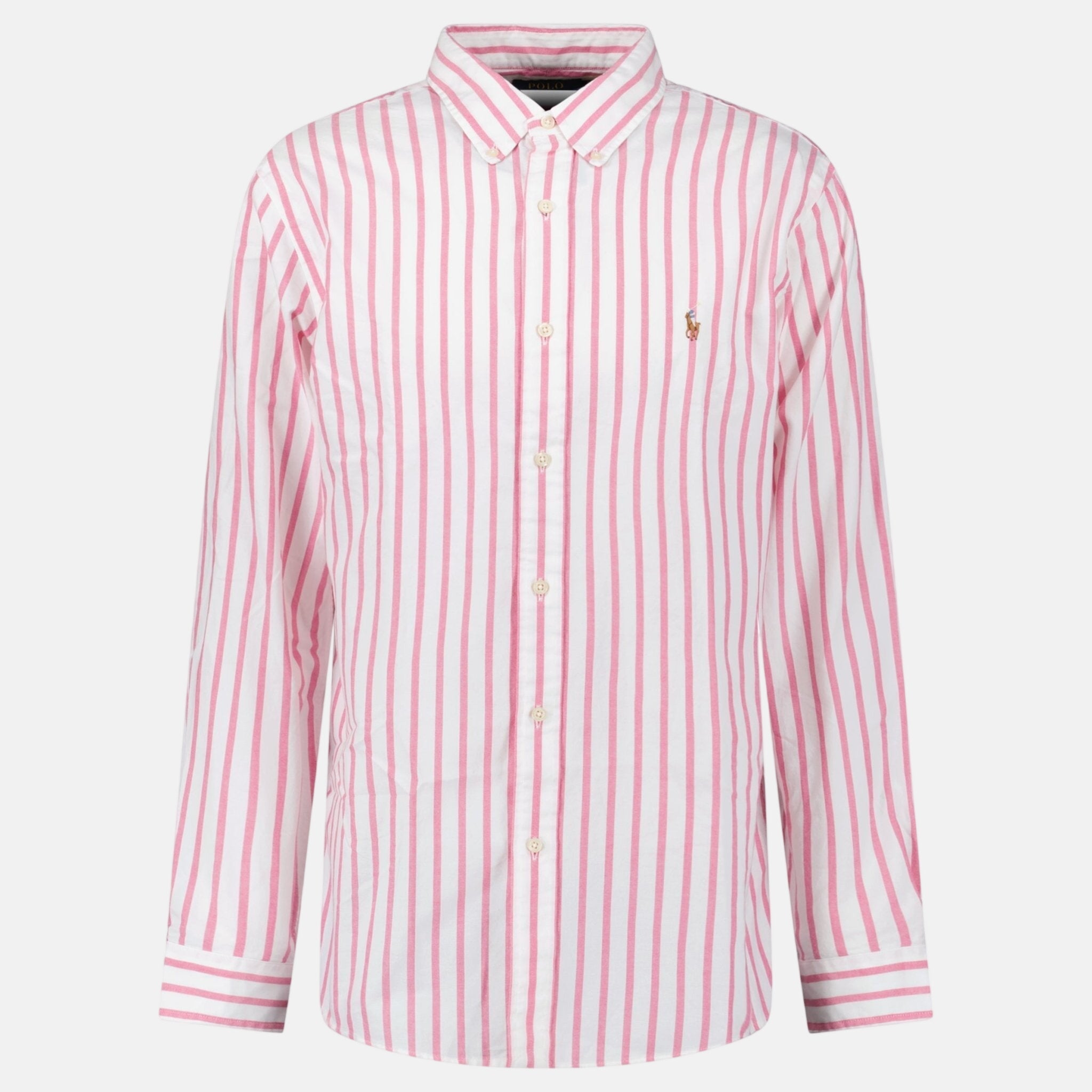 Ralph Lauren Custom Fit Stripe Oxford Shirt Pink White | Studio DOS