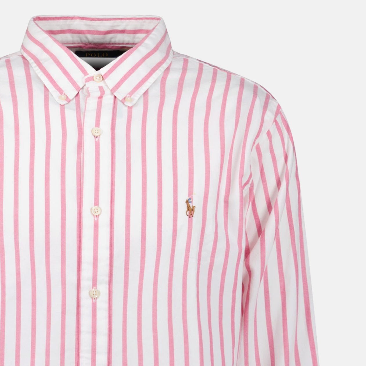 Ralph Lauren Custom Fit Stripe Oxford Shirt Pink White | Studio DOS