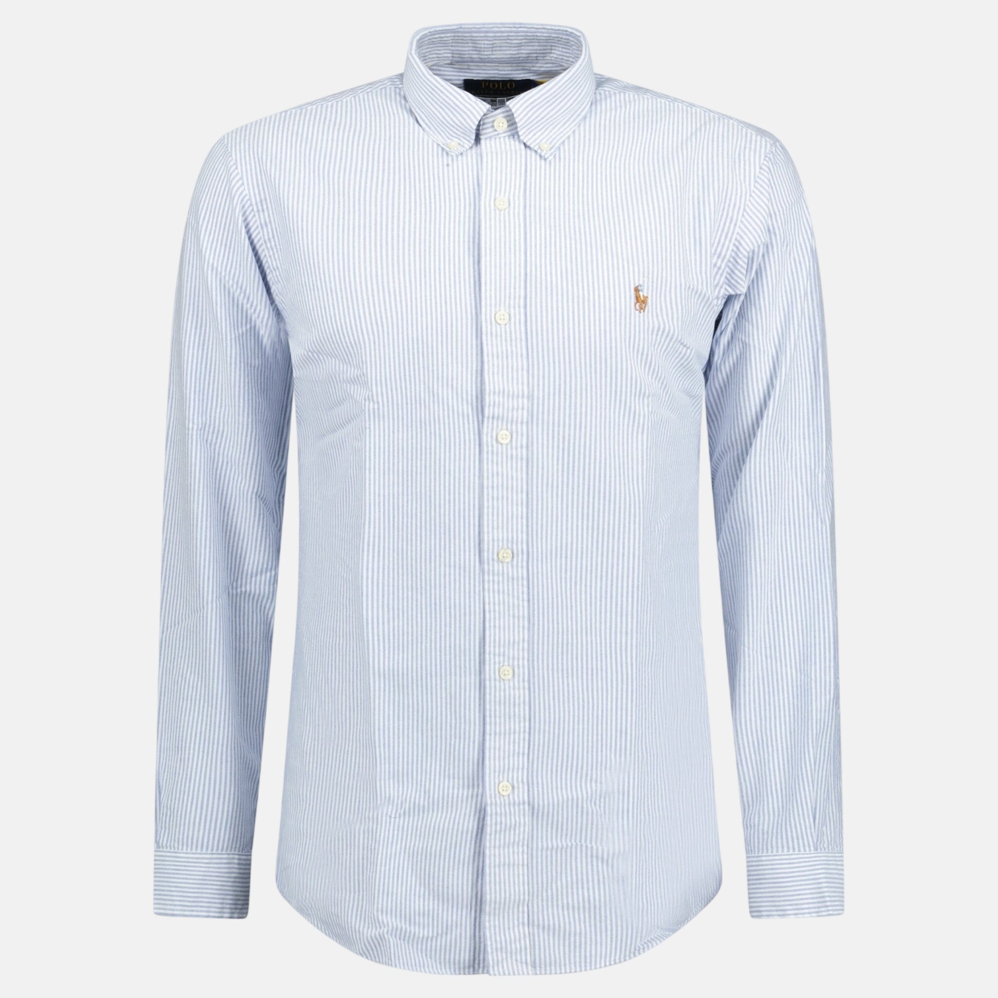 Ralph Lauren Custom Fit Striped Stretch Oxford Shirt Blue White | Studio DOS