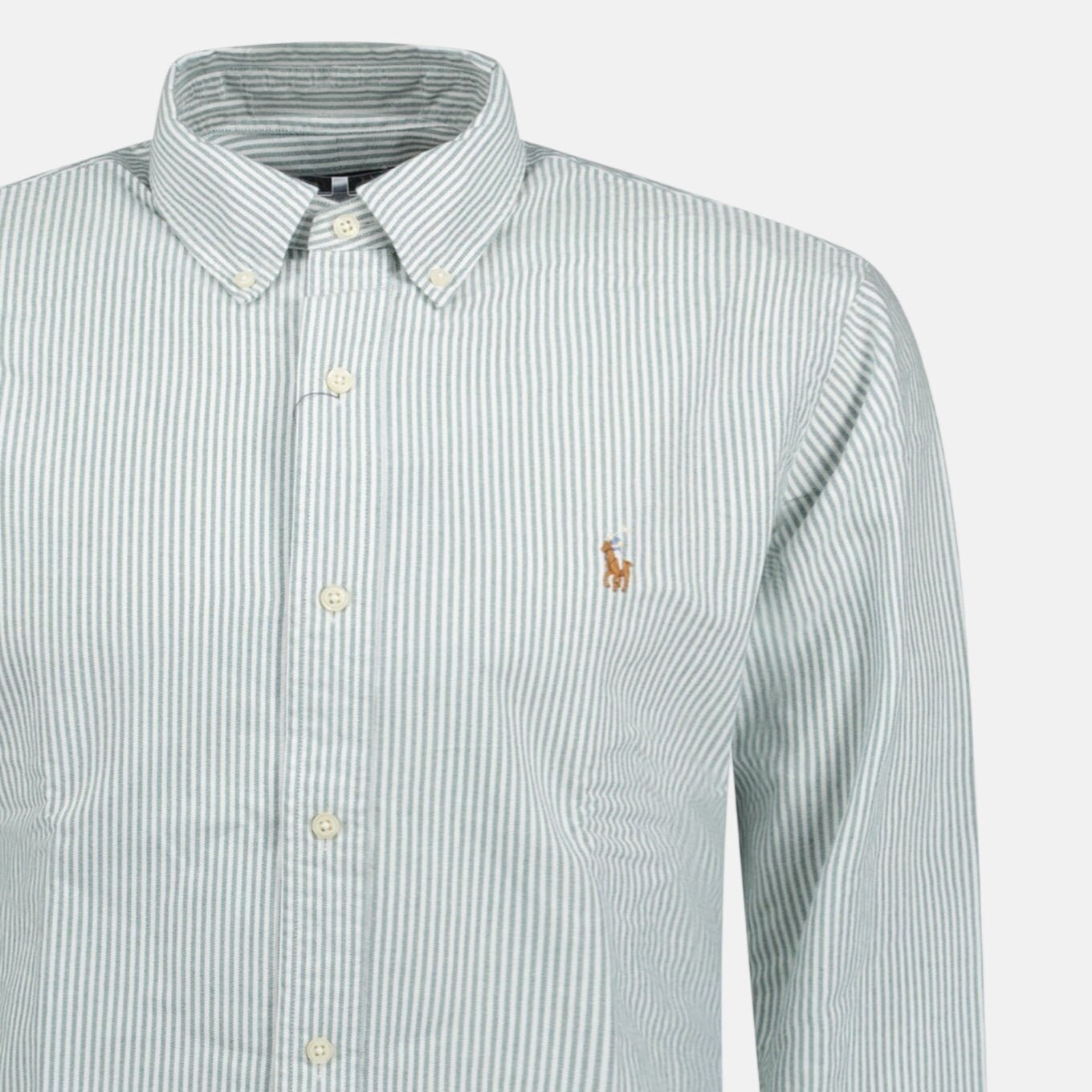 Ralph Lauren Custom Fit Striped Stretch Oxford Shirt Green White | Studio DOS